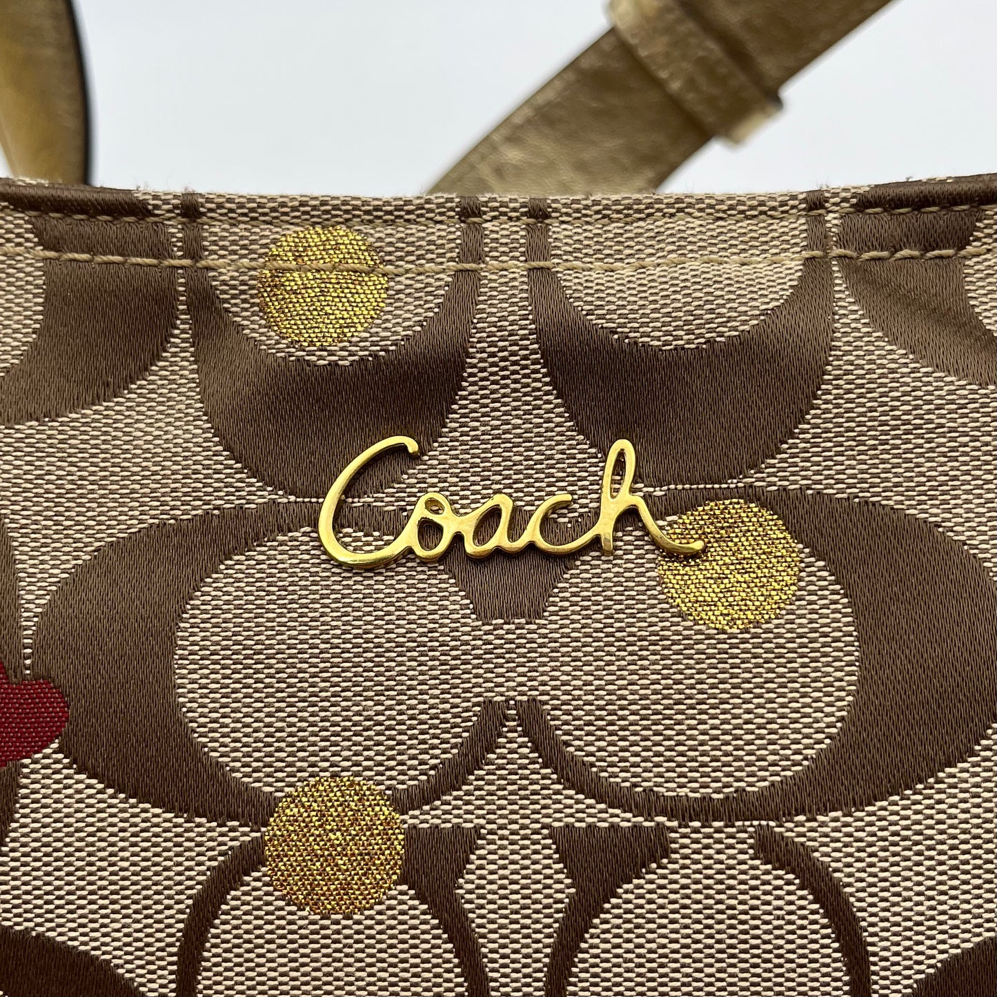 Coach Big C Signature Gold Leather Polka Hearts Shoulder Bag