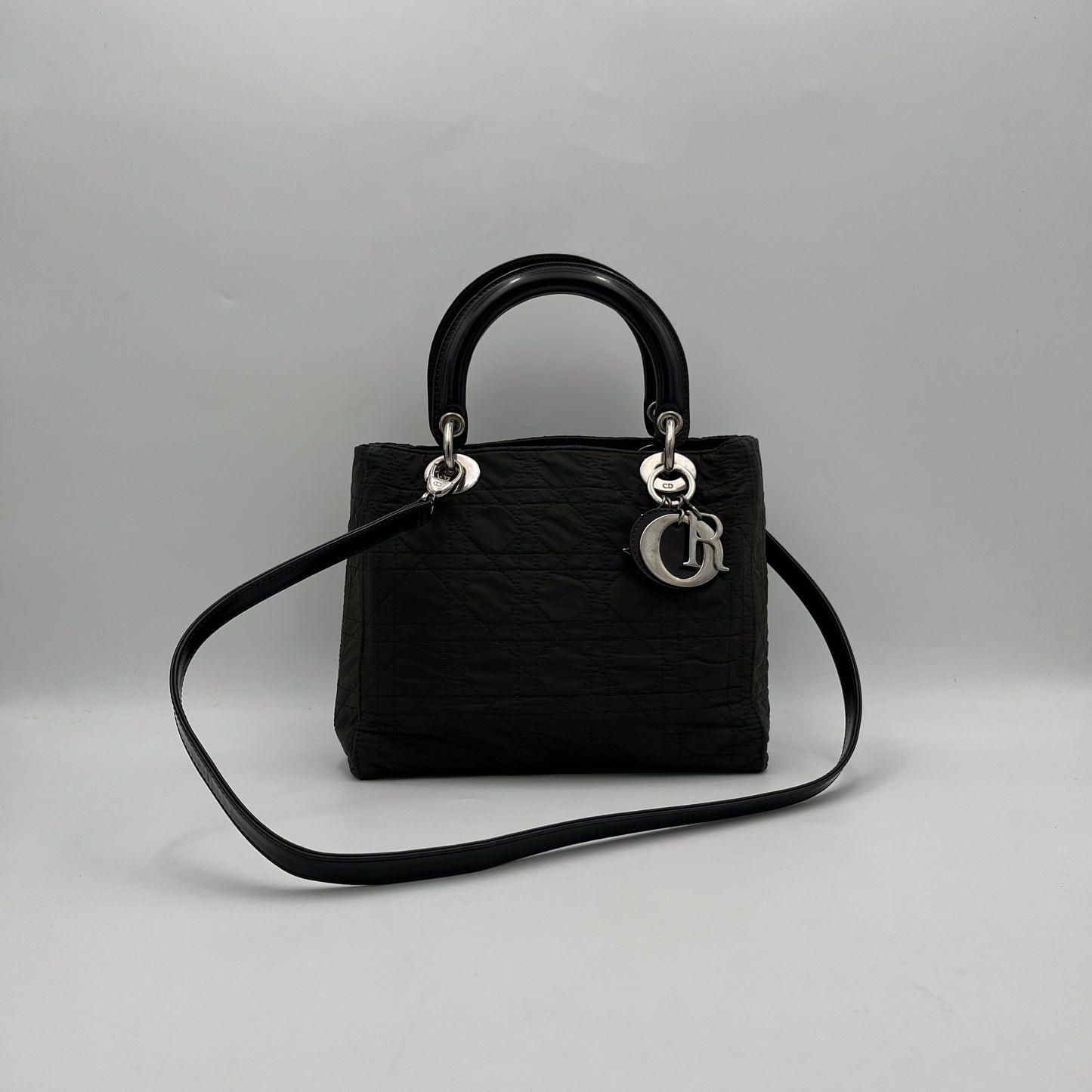 Christian Dior Nylon Cannage and Patent Lady Dior with Long Strap