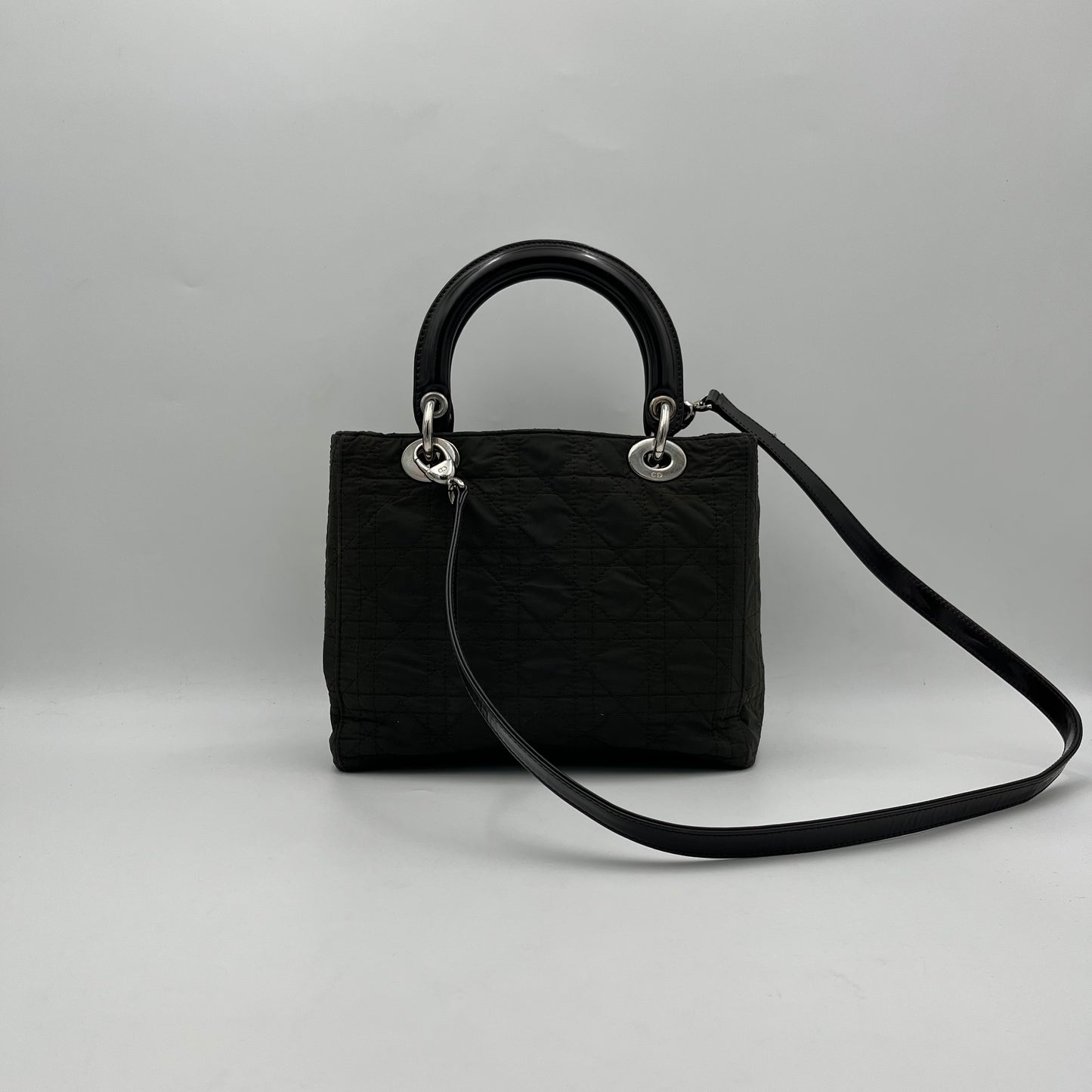 Christian Dior Nylon Cannage and Patent Lady Dior with Long Strap