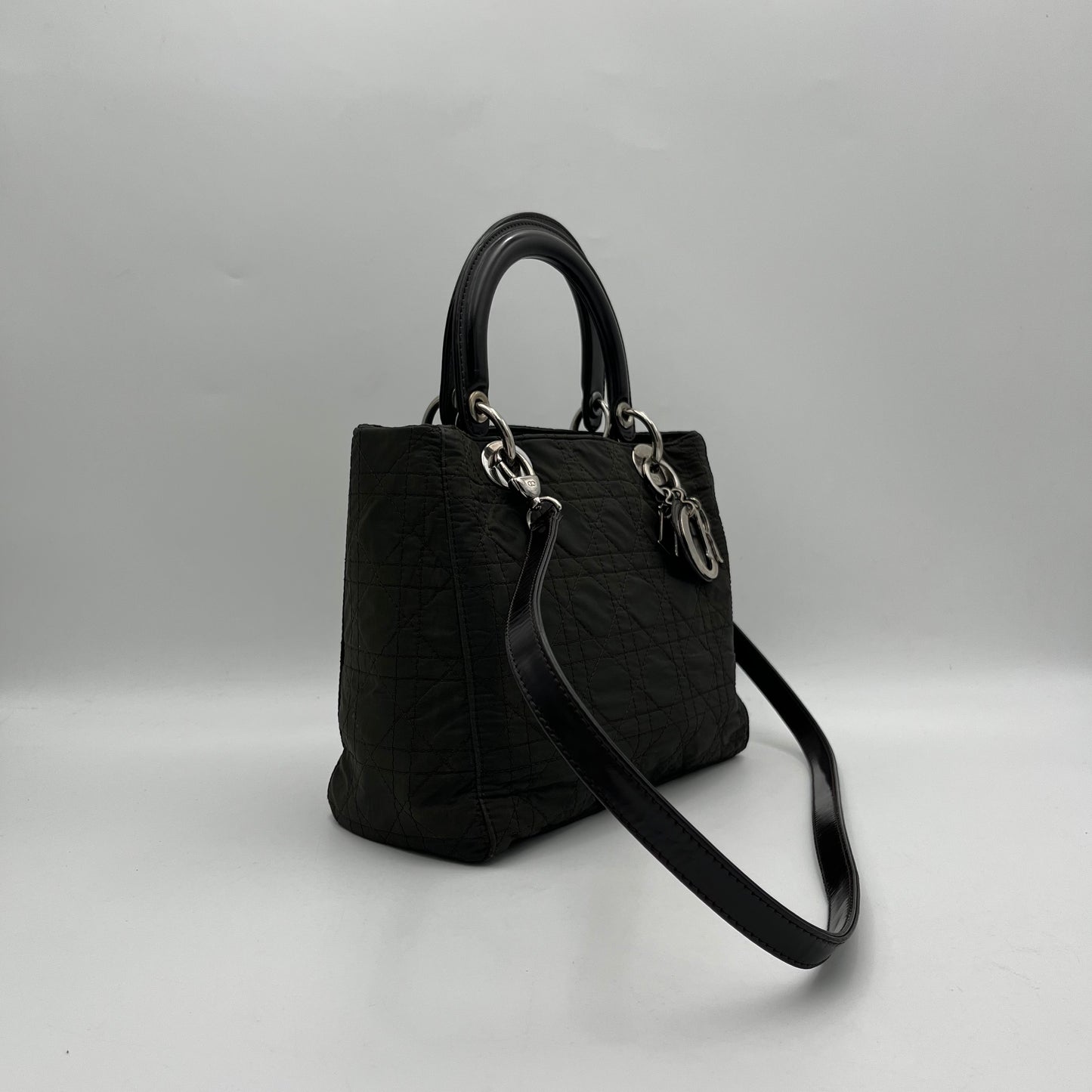 Christian Dior Nylon Cannage and Patent Lady Dior with Long Strap