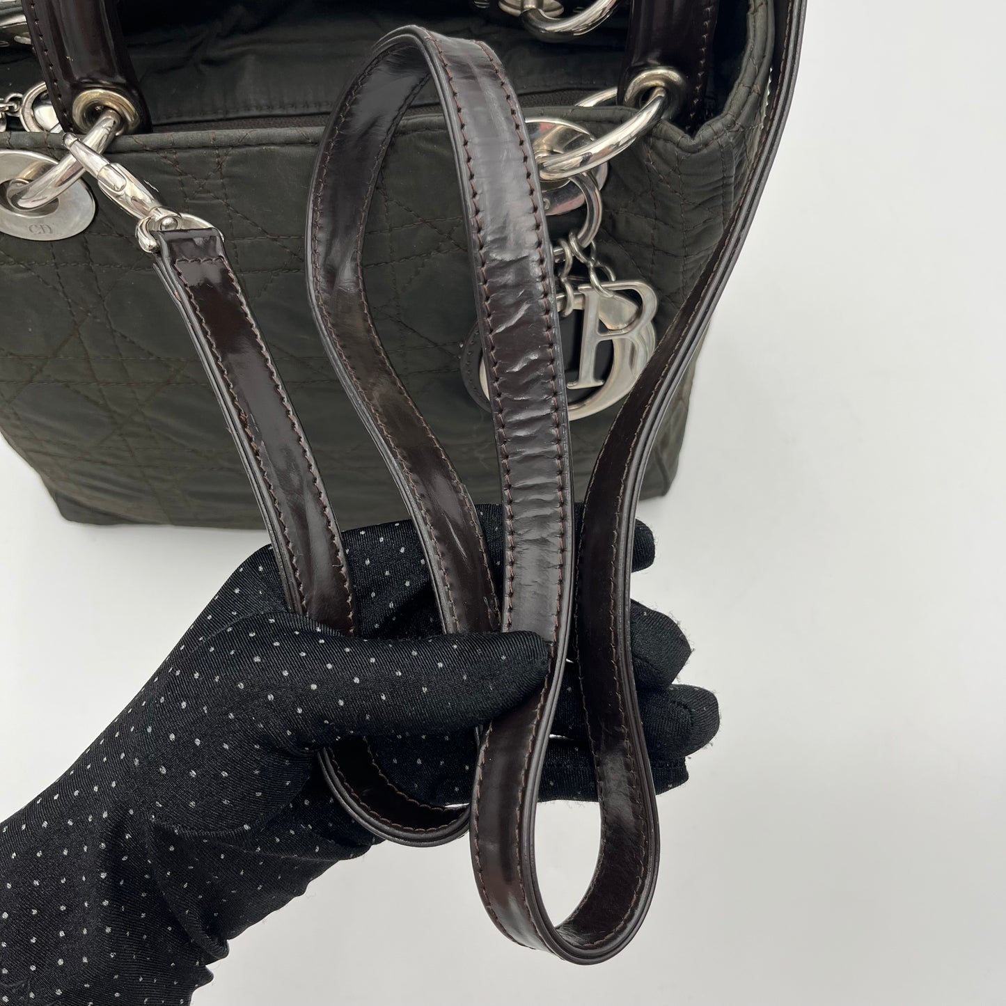 Christian Dior Nylon Cannage and Patent Lady Dior with Long Strap