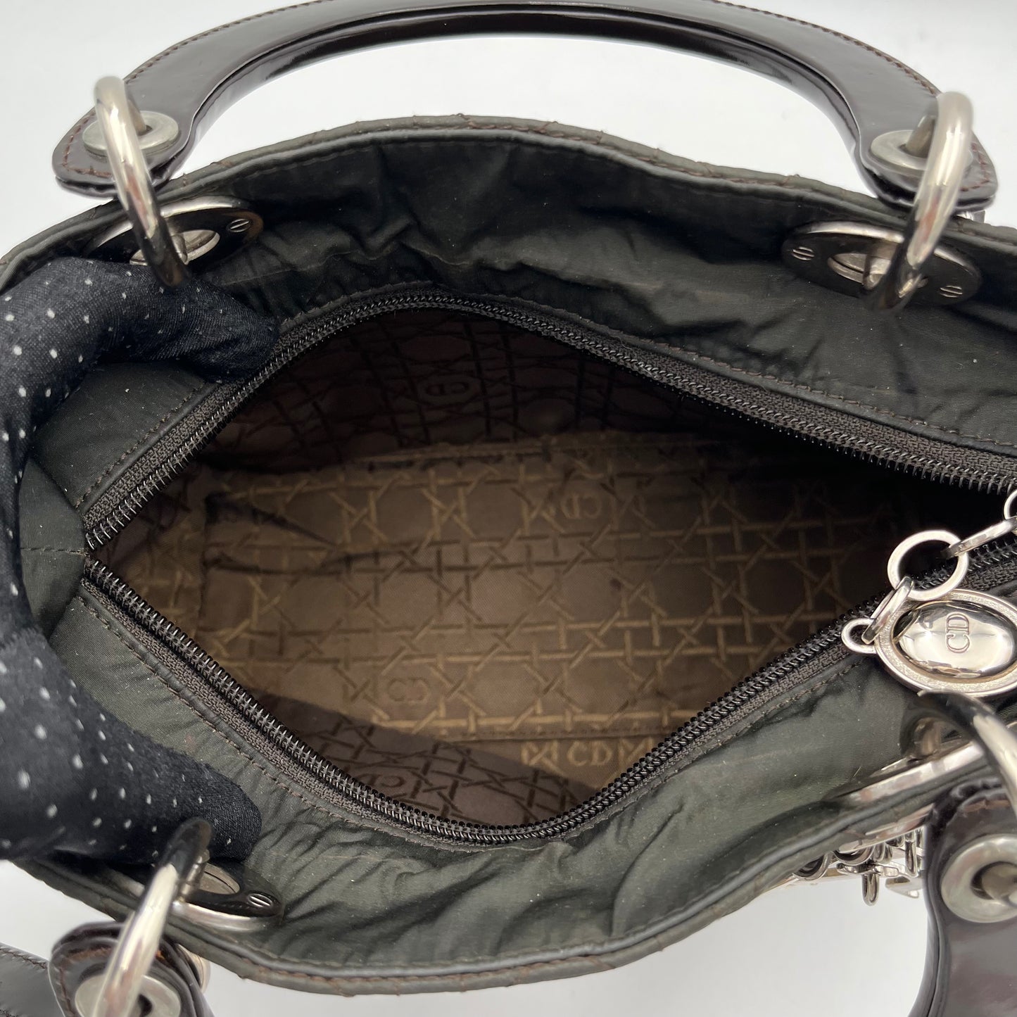 Christian Dior Nylon Cannage and Patent Lady Dior with Long Strap