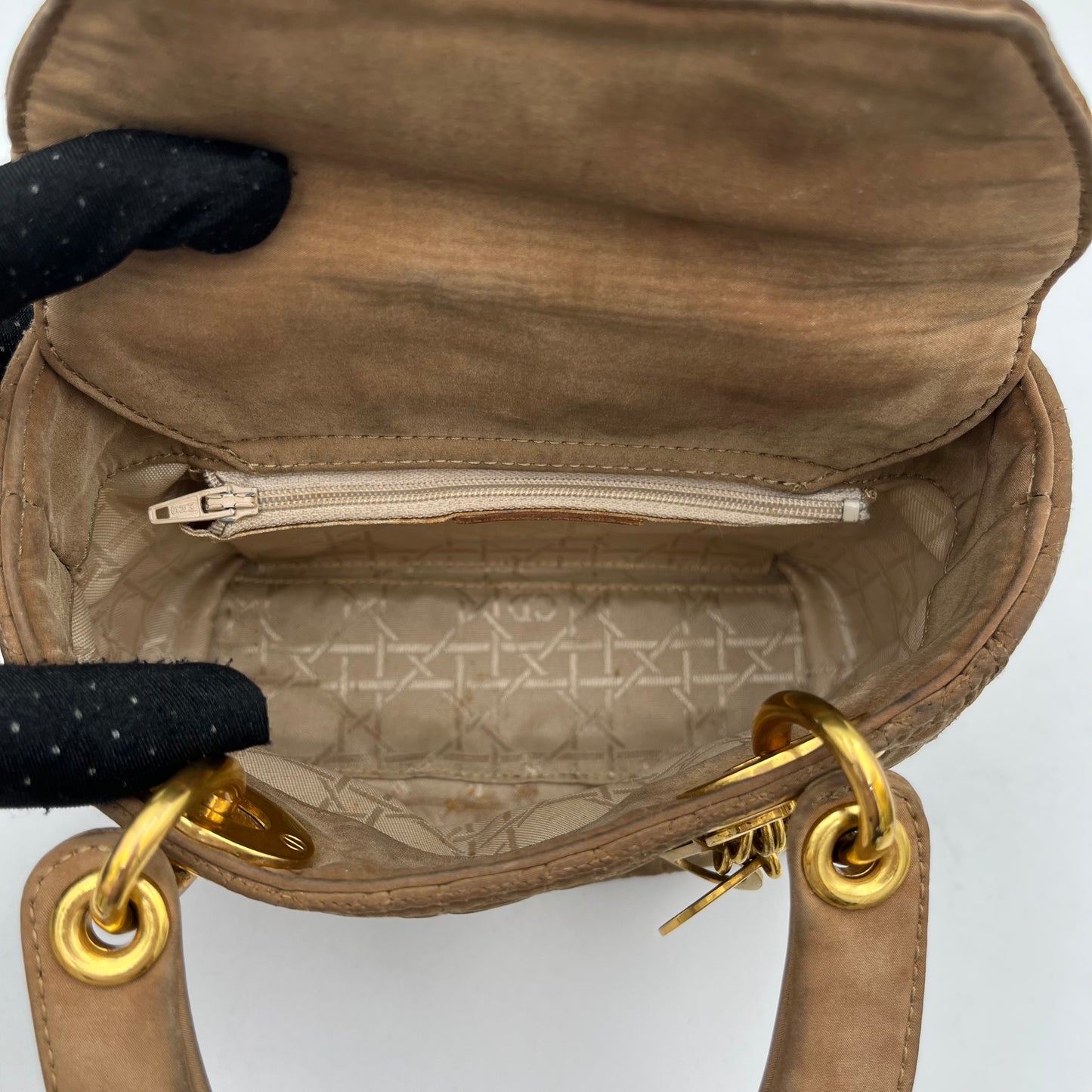 Christian Dior Beige Nylon Cannage Mini Lady Dior