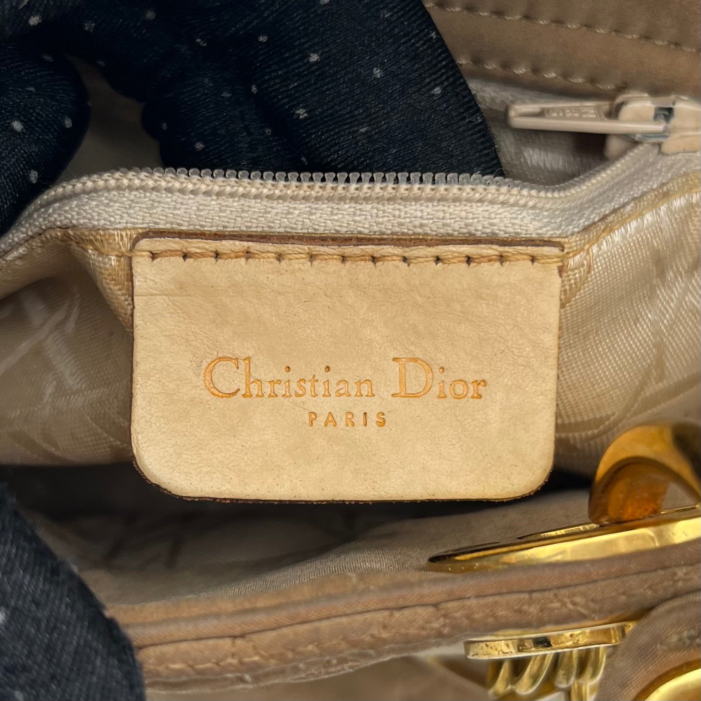 Christian Dior Beige Nylon Cannage Mini Lady Dior
