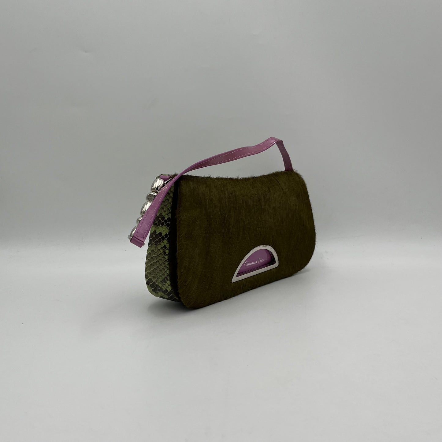 Christian Dior Green Pony Hair Python Malice Pearl Baguette