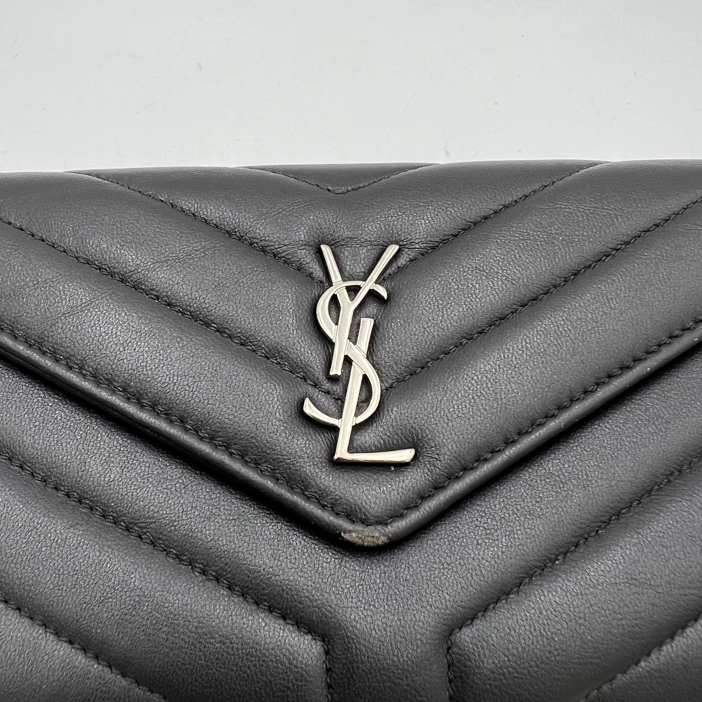 YSL Gray Lambskin Flap Long Wallet