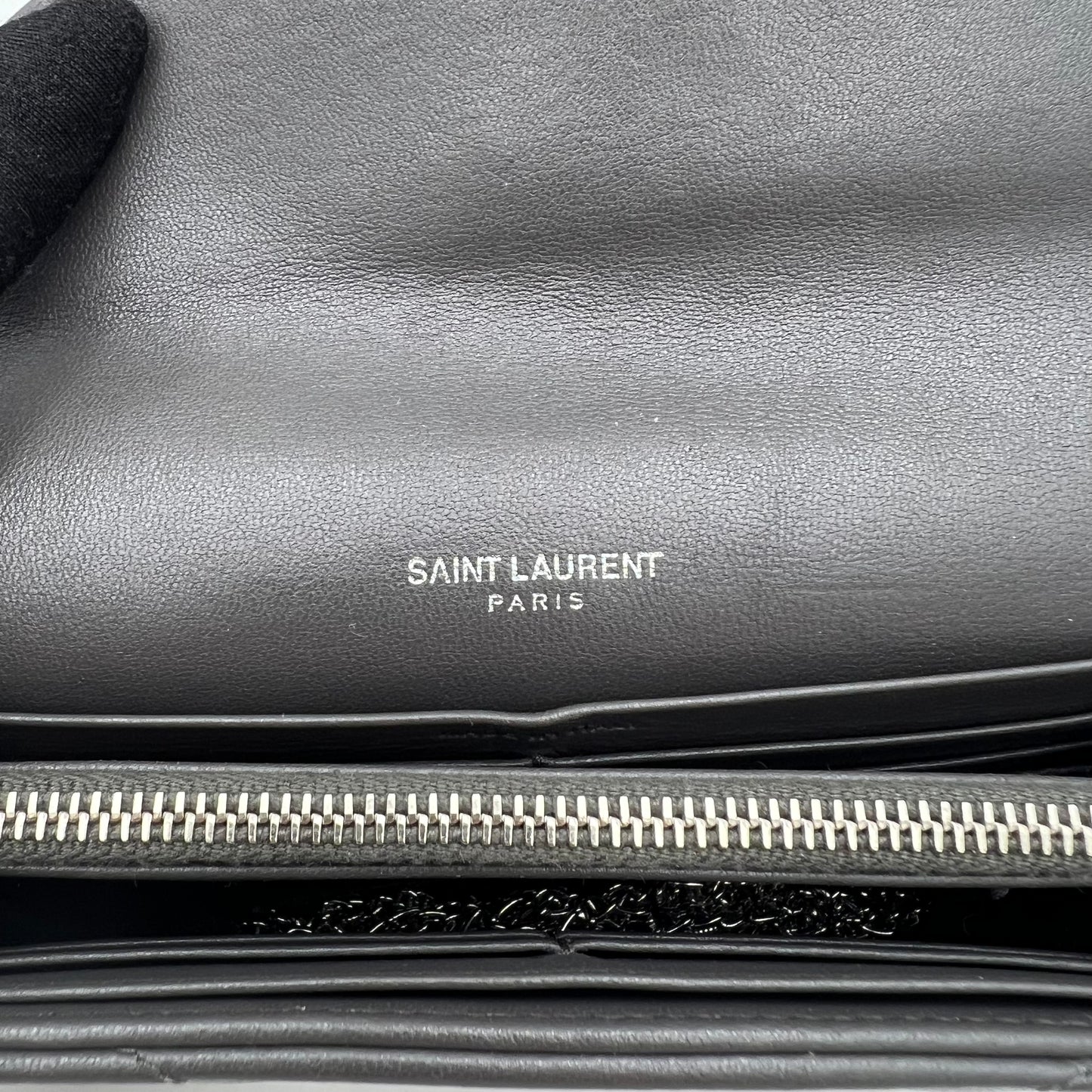 YSL Gray Lambskin Flap Long Wallet
