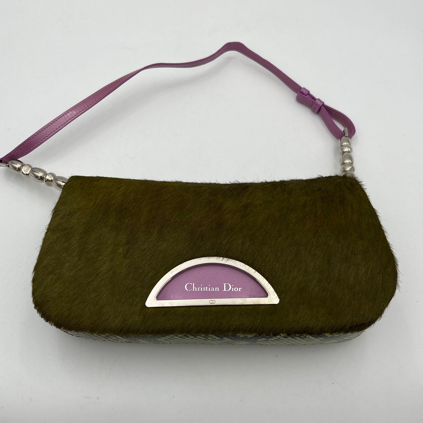 Christian Dior Green Pony Hair Python Malice Pearl Baguette