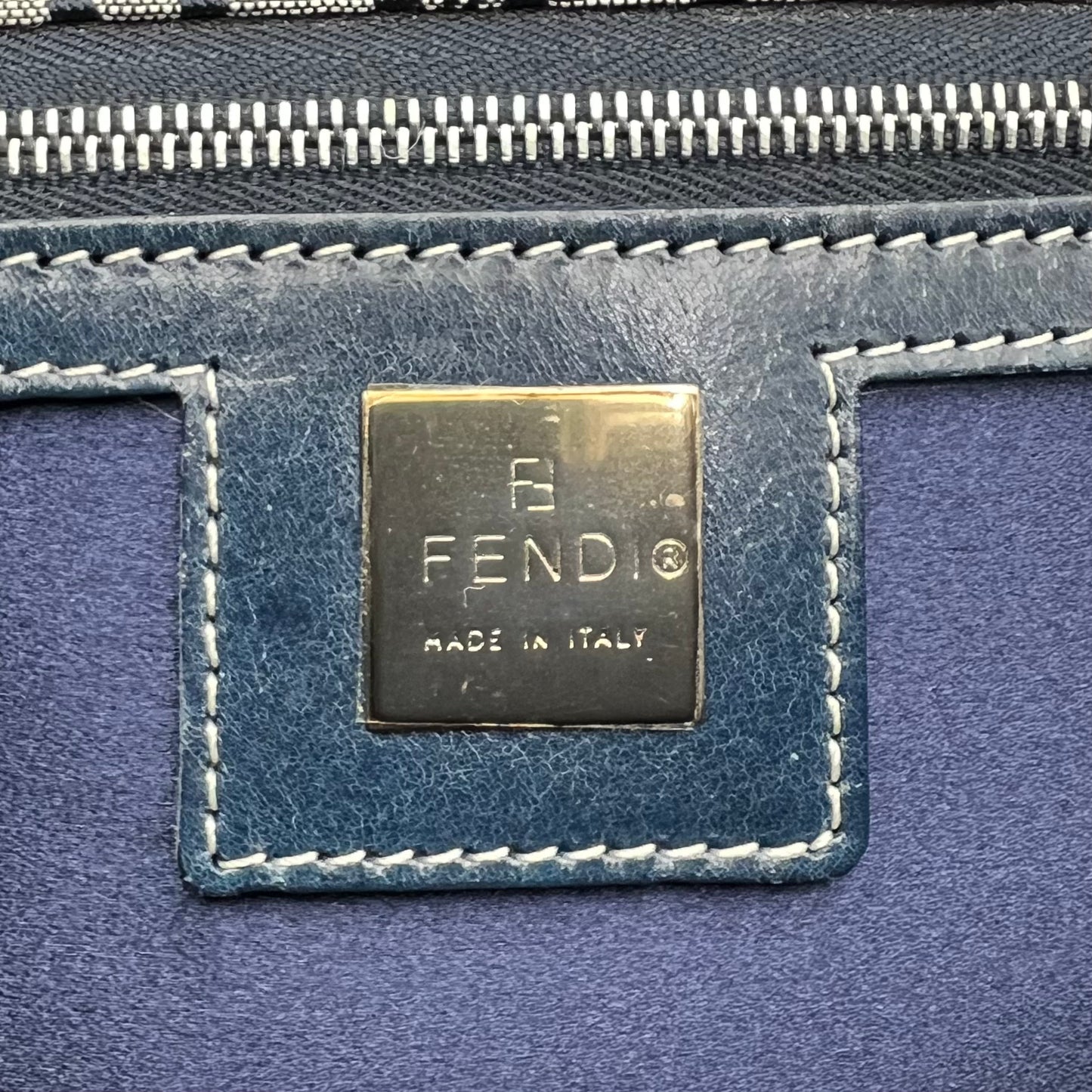 Fendi Blue Zucchino Boxy Flap Shoulder Bag