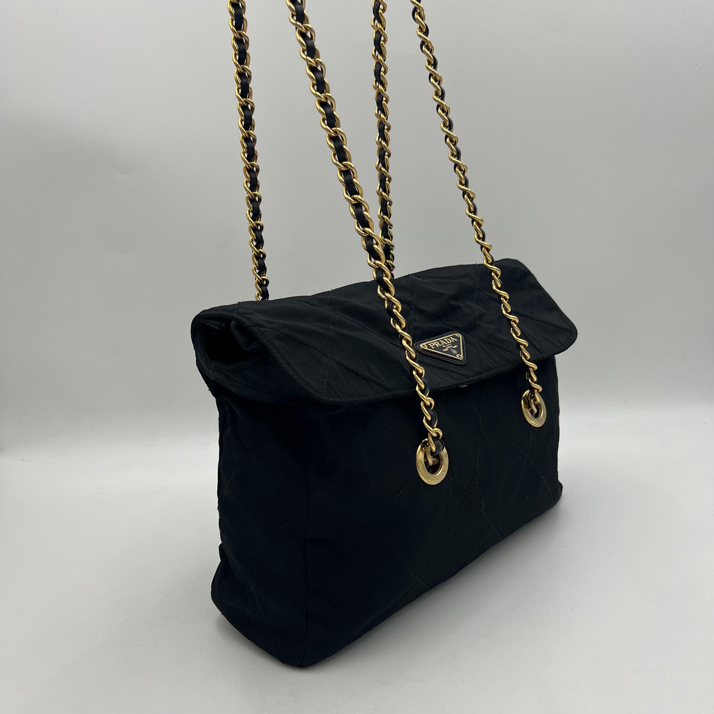 Prada Black Quilted Nylon Flap Chain Bag GHW