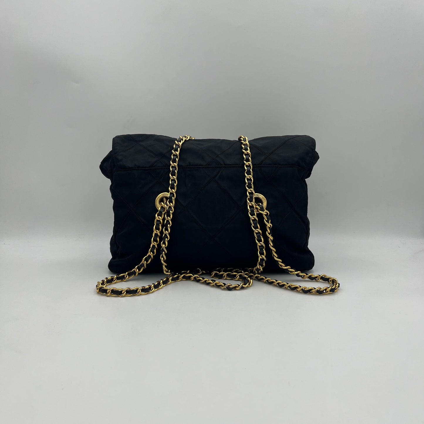 Prada Black Quilted Nylon Flap Chain Bag GHW