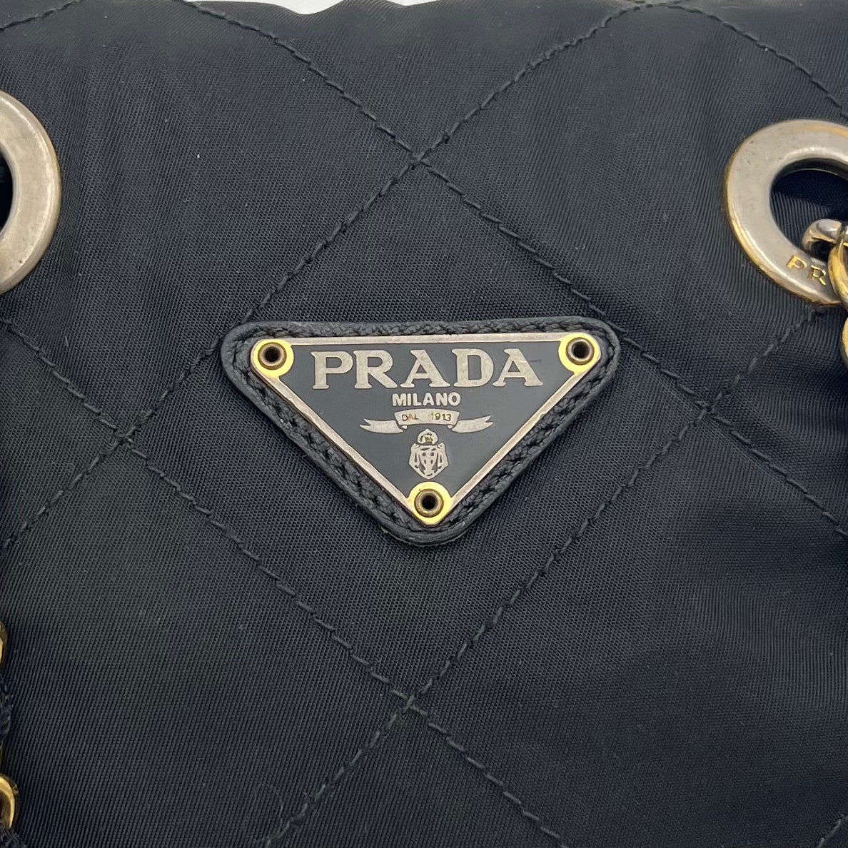 Prada Black Quilted Nylon Small Zip Chain Bag GHW