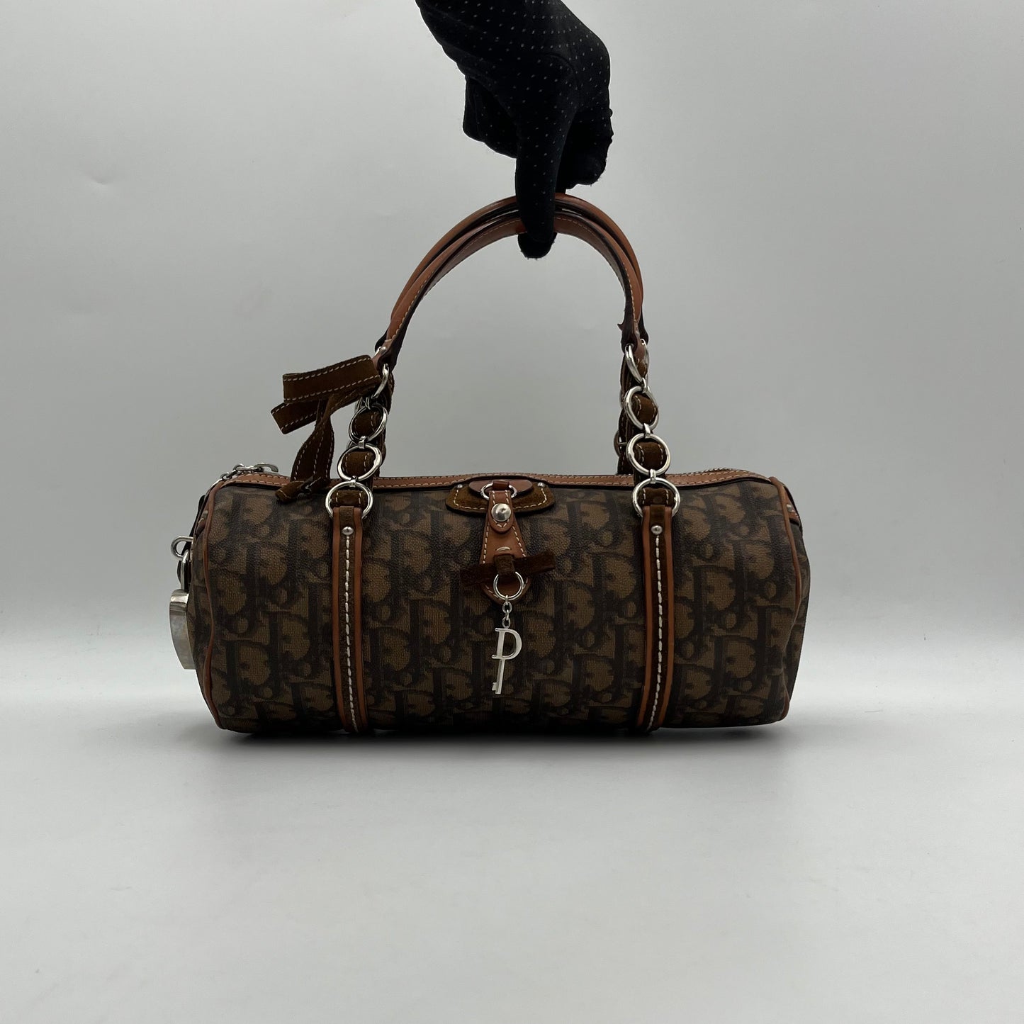 Christian Dior Brown Oblique Coated Canvas Romantique Barrel Bag
