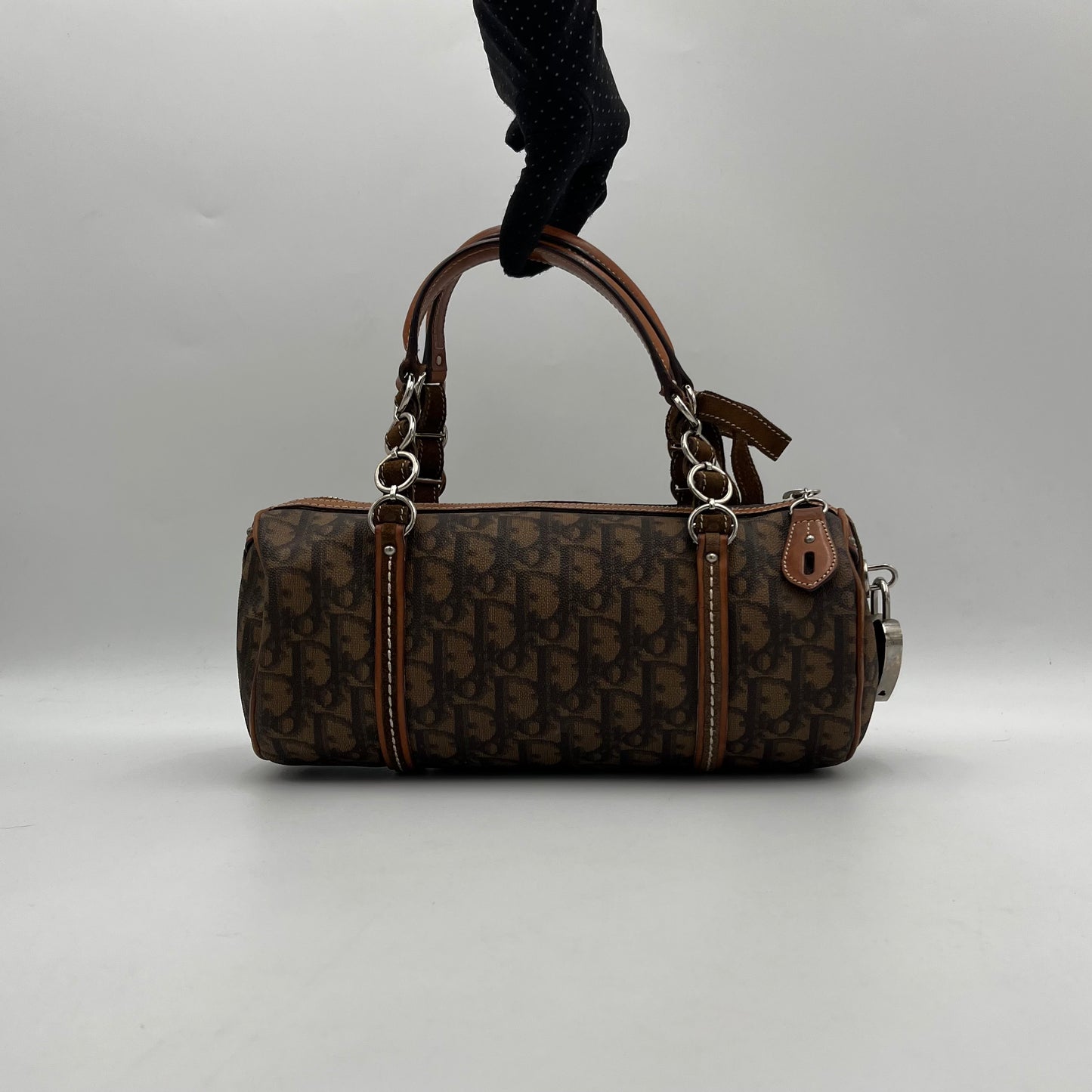 Christian Dior Brown Oblique Coated Canvas Romantique Barrel Bag
