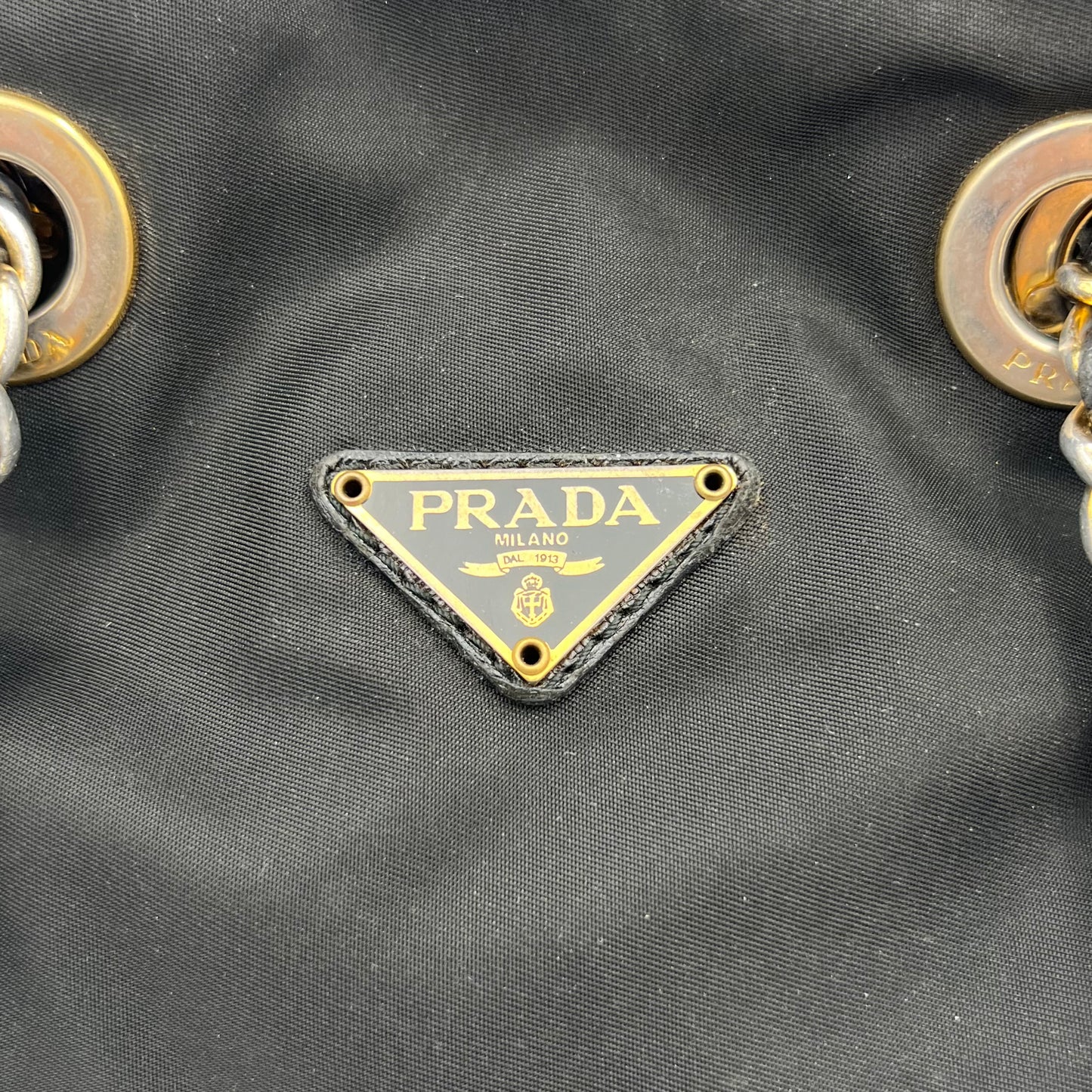 Prada Black Quilted Nylon Bucket Open Chain Bag GHW