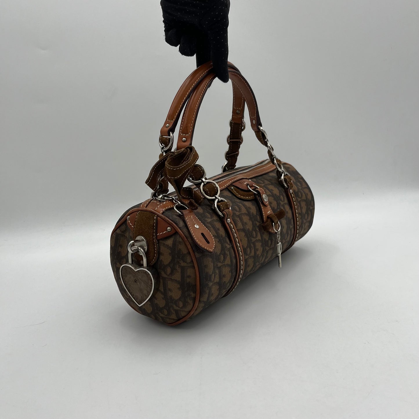 Christian Dior Brown Oblique Coated Canvas Romantique Barrel Bag