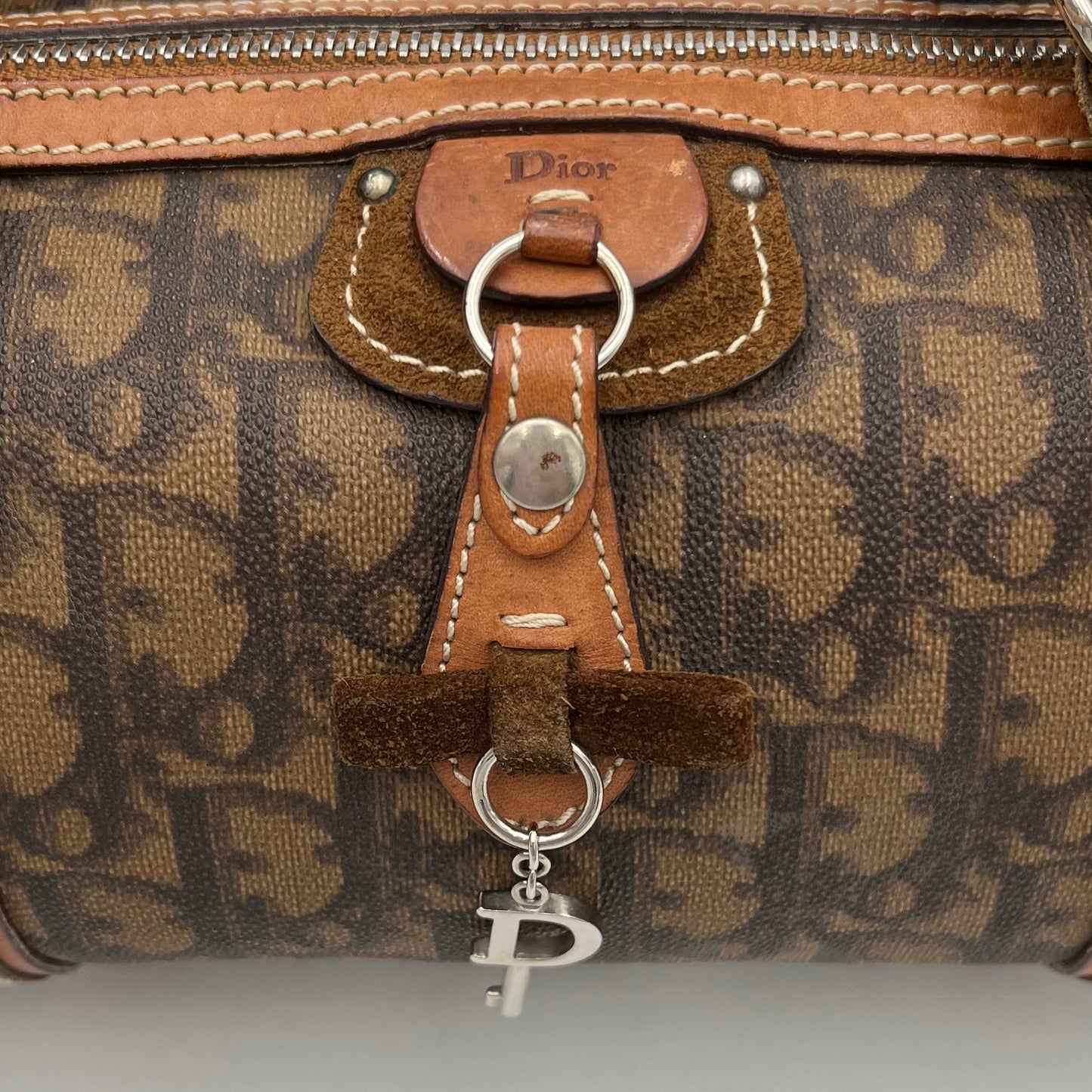 Christian Dior Brown Oblique Coated Canvas Romantique Barrel Bag