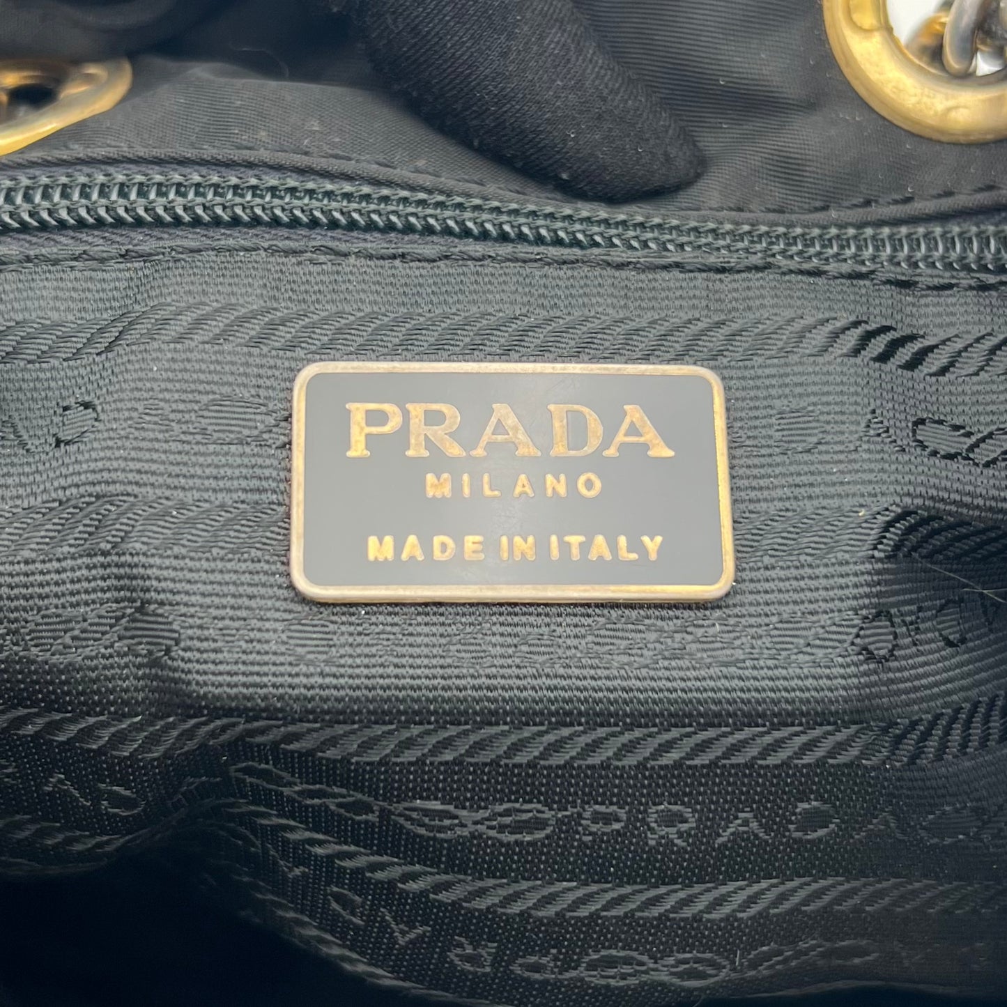 Prada Black Quilted Nylon Bucket Open Chain Bag GHW