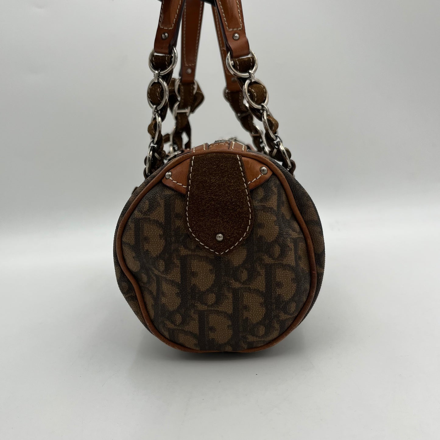 Christian Dior Brown Oblique Coated Canvas Romantique Barrel Bag