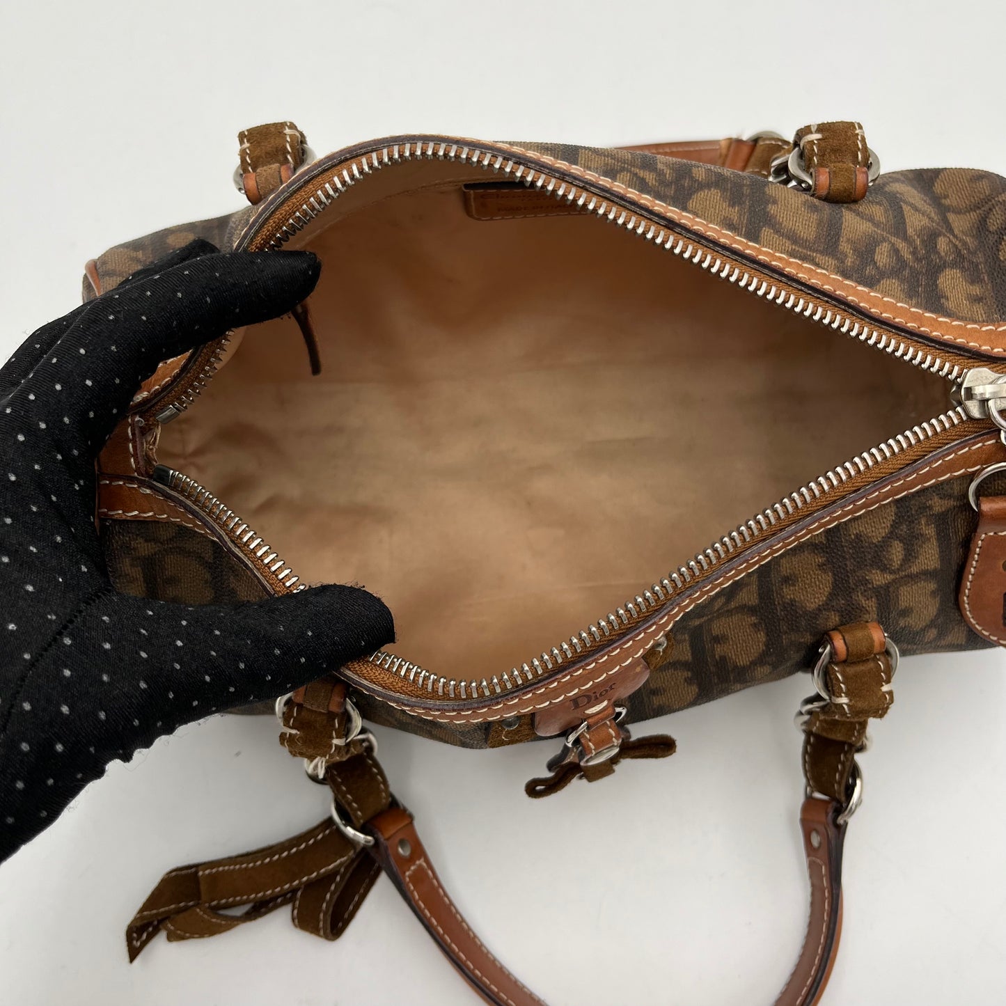 Christian Dior Brown Oblique Coated Canvas Romantique Barrel Bag