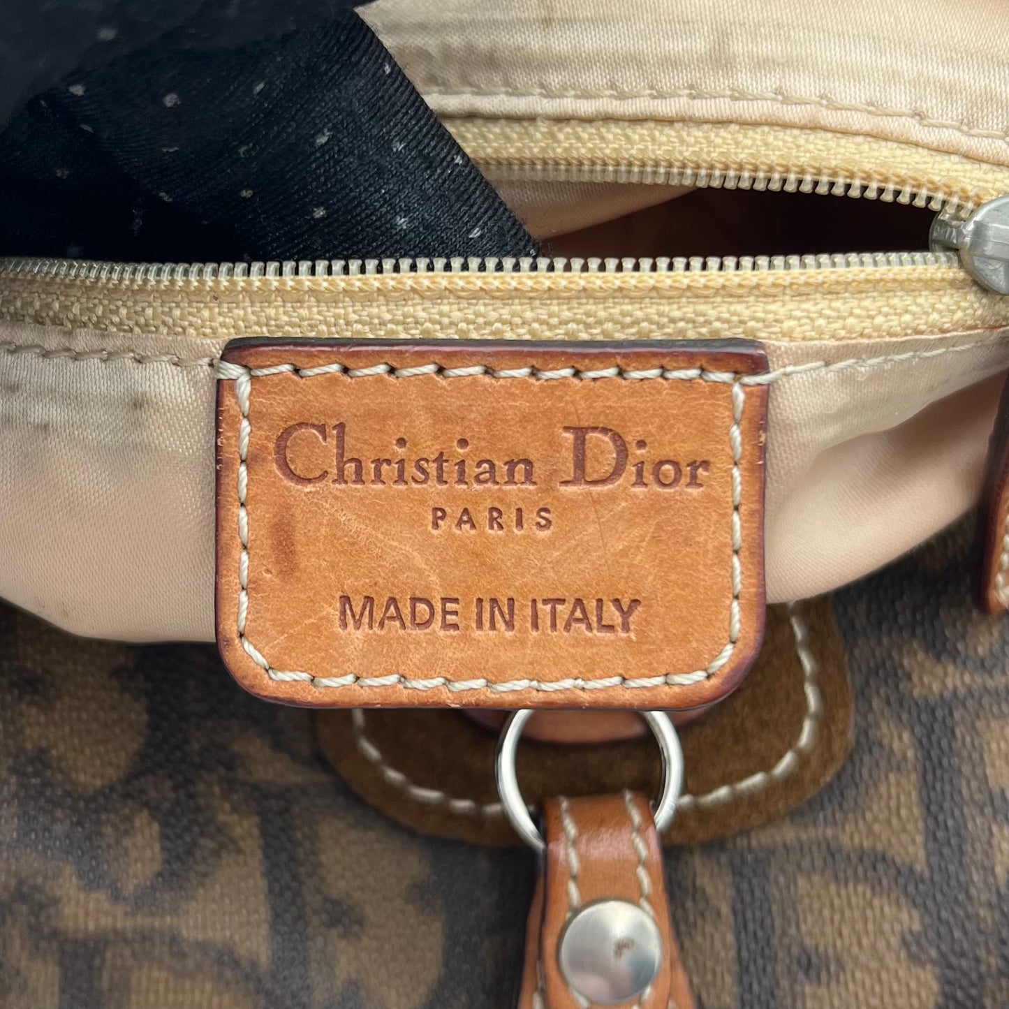 Christian Dior Brown Oblique Coated Canvas Romantique Barrel Bag