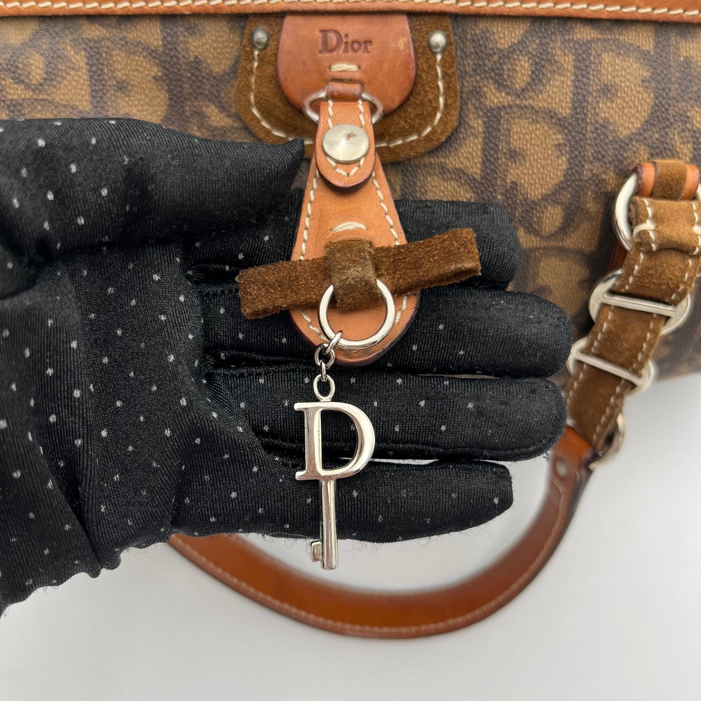 Christian Dior Brown Oblique Coated Canvas Romantique Barrel Bag