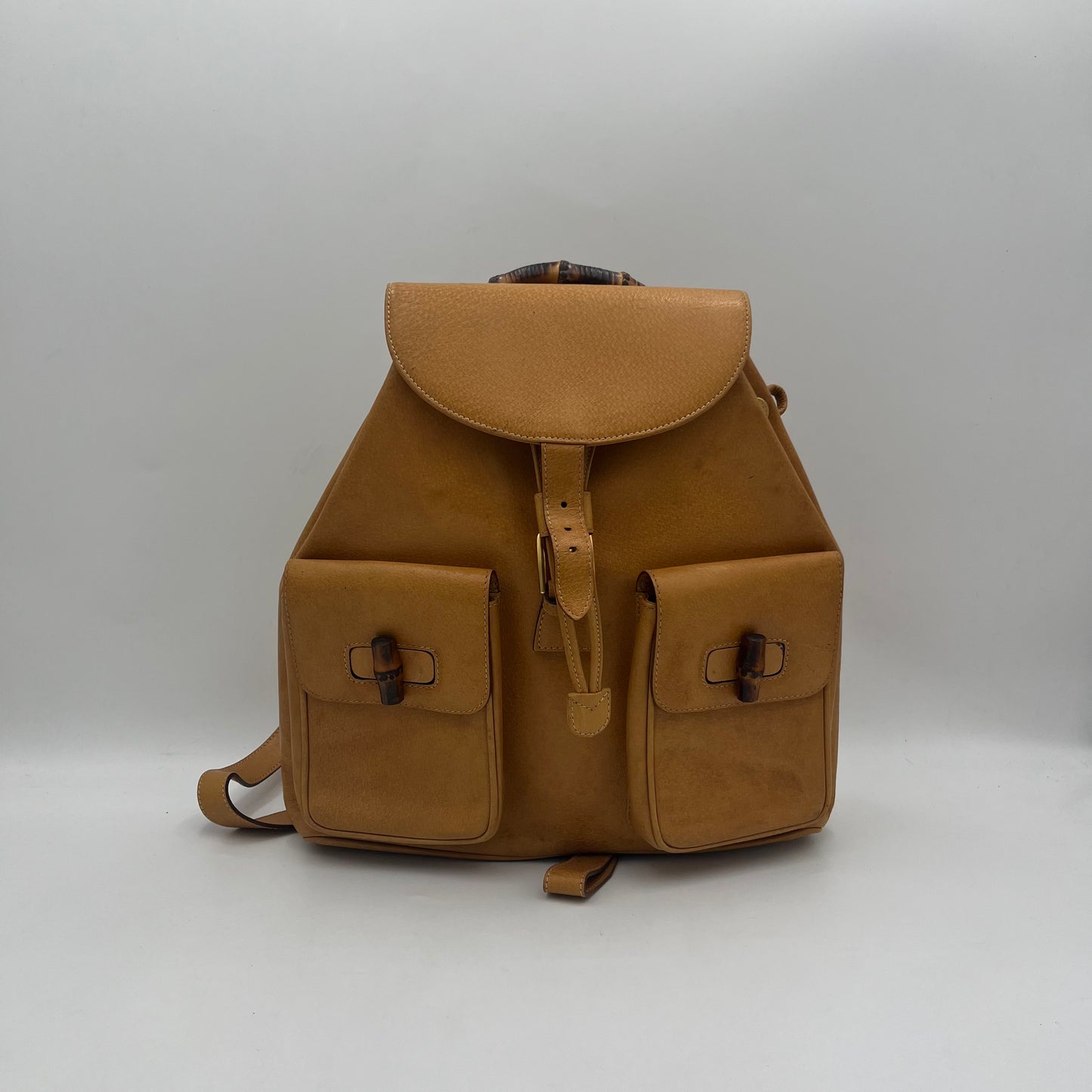 Gucci Yellow Leather Bamboo Backpack