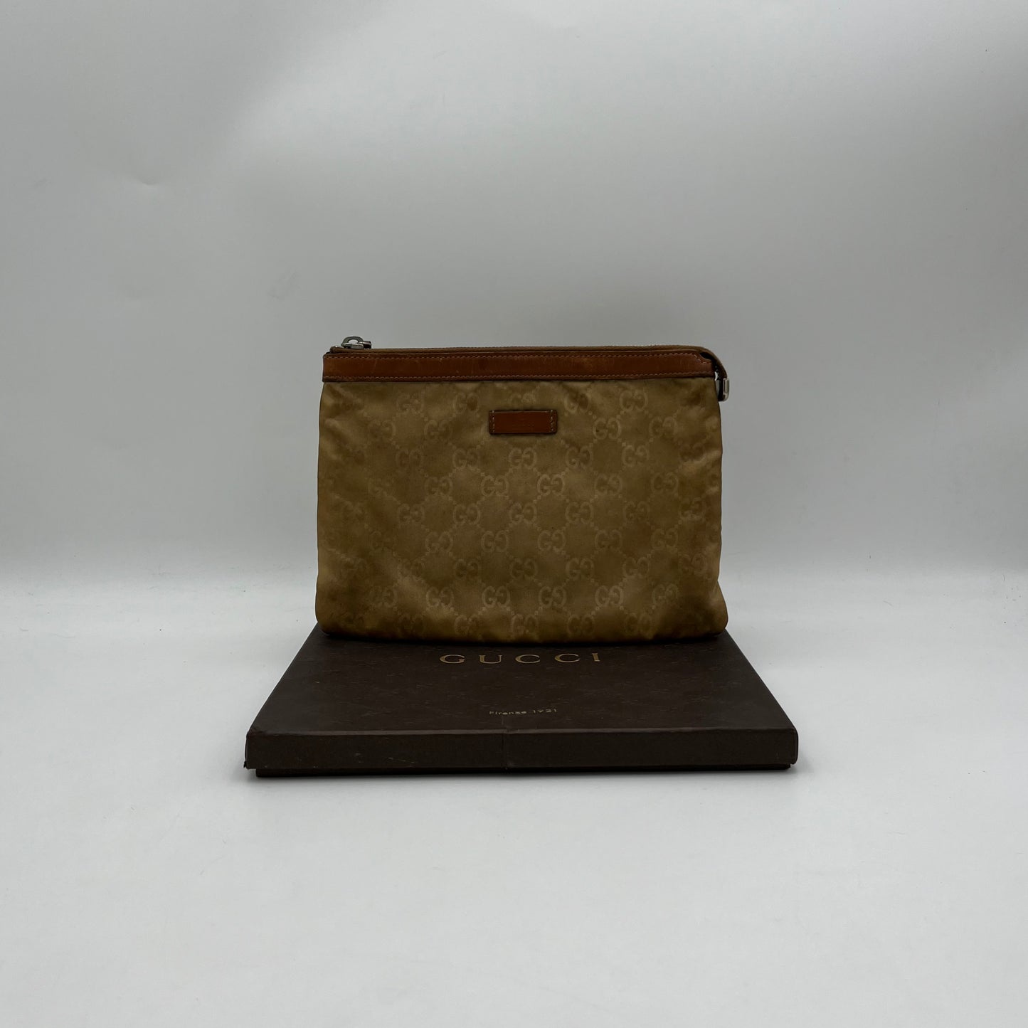 Gucci Beige Monogram Nylon Cosmetic Pouch