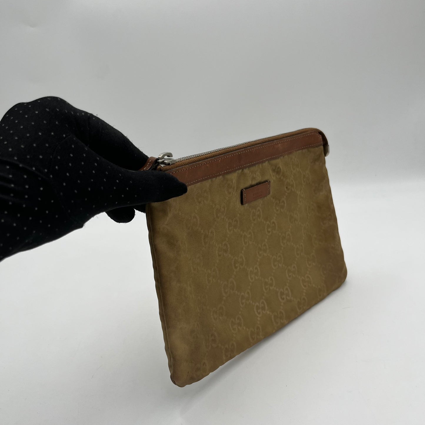 Gucci Beige Monogram Nylon Cosmetic Pouch