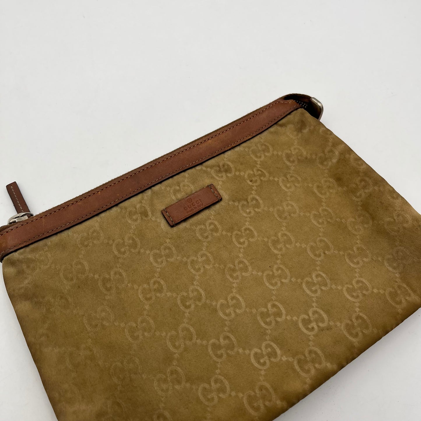 Gucci Beige Monogram Nylon Cosmetic Pouch