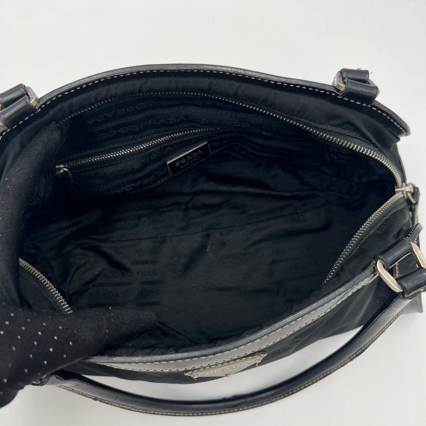 Prada Black Nylon x Patent Leather Bauletto