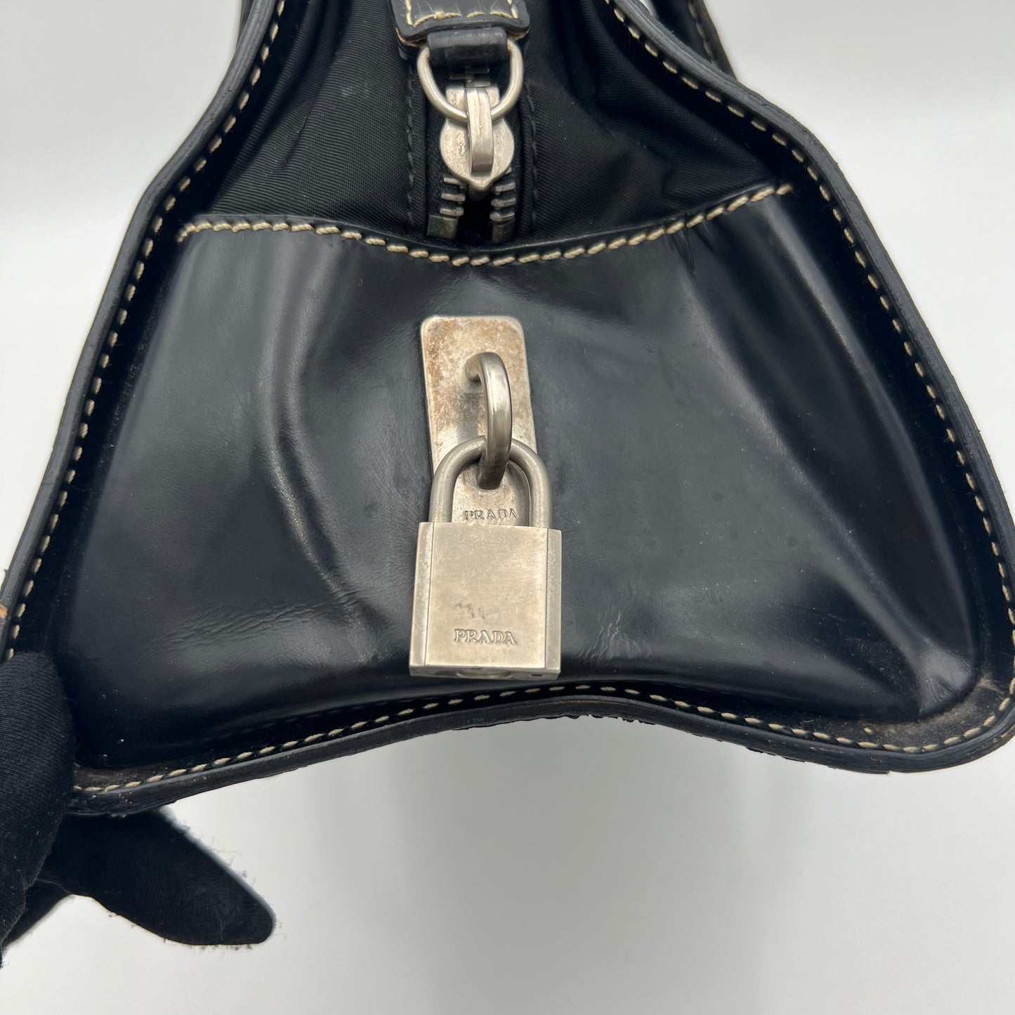 Prada Black Nylon x Patent Leather Bauletto