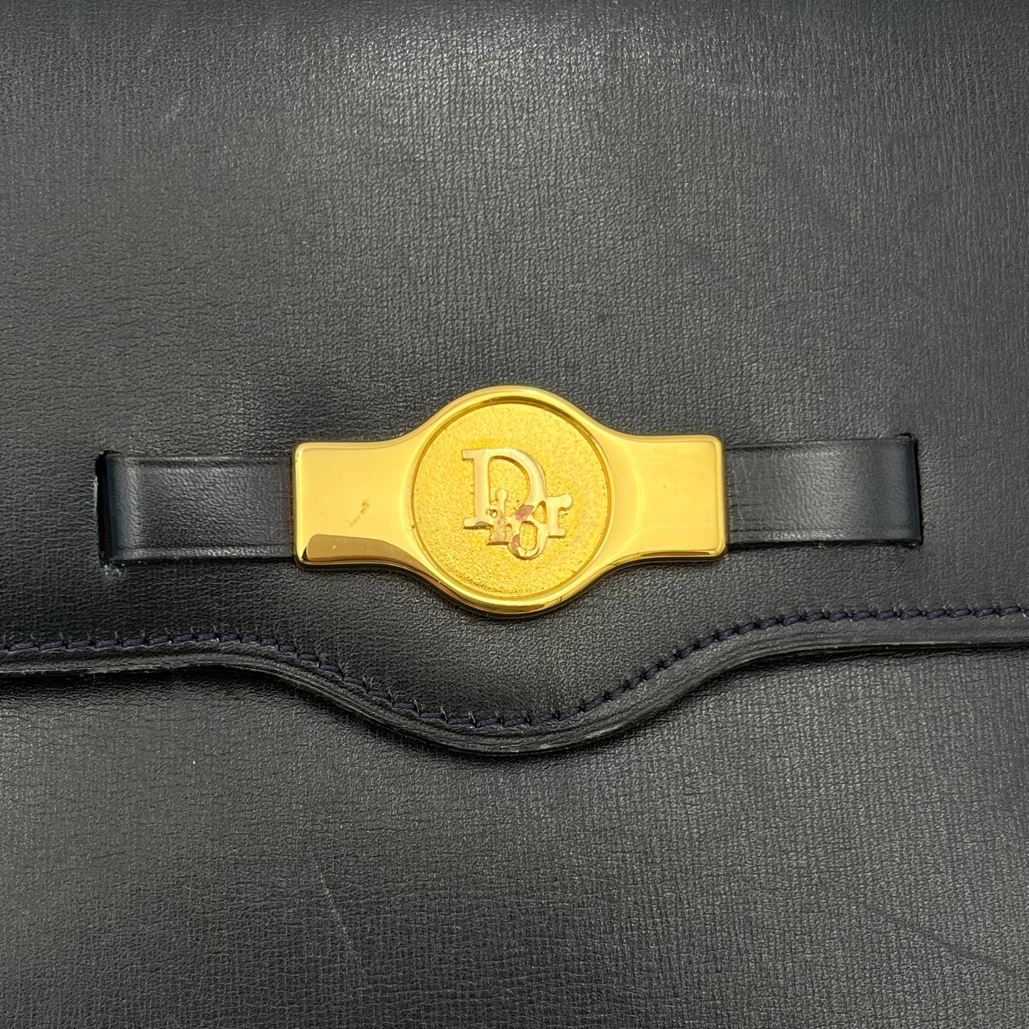 Christian Dior Dark Blue Leather Flap Shoulder Bag