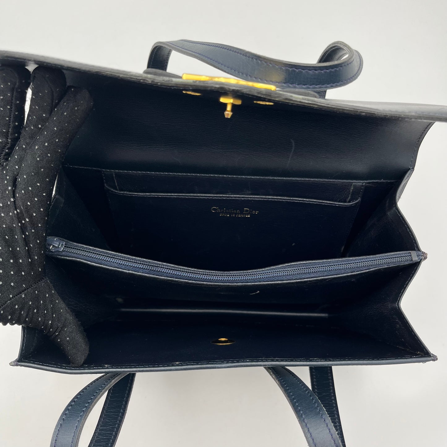Christian Dior Dark Blue Leather Flap Shoulder Bag