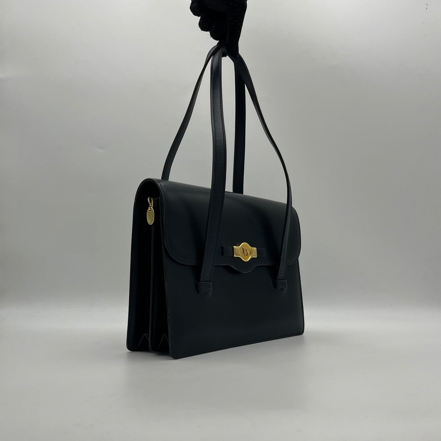 Christian Dior Dark Blue Leather Flap Shoulder Bag