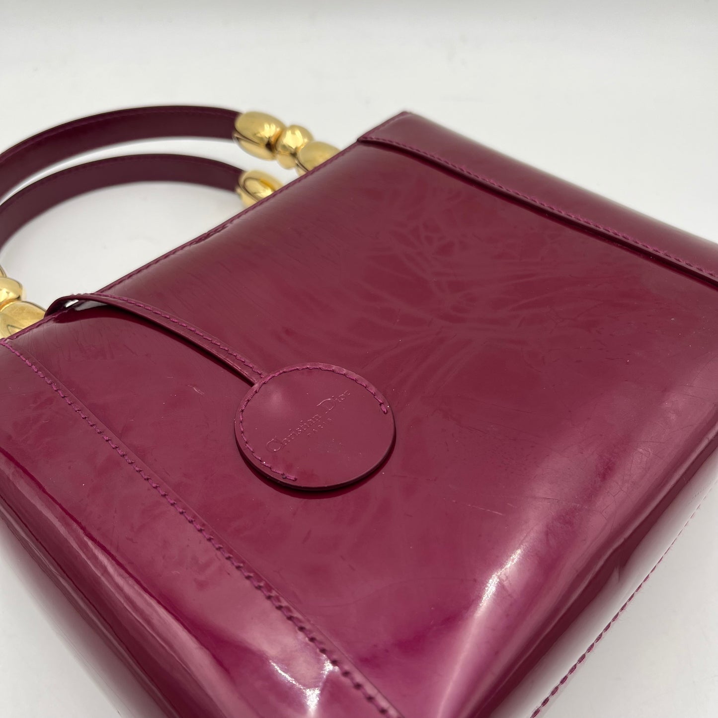 Christian Dior Magenta Patent Leather Malice Pearl Handbag GHW