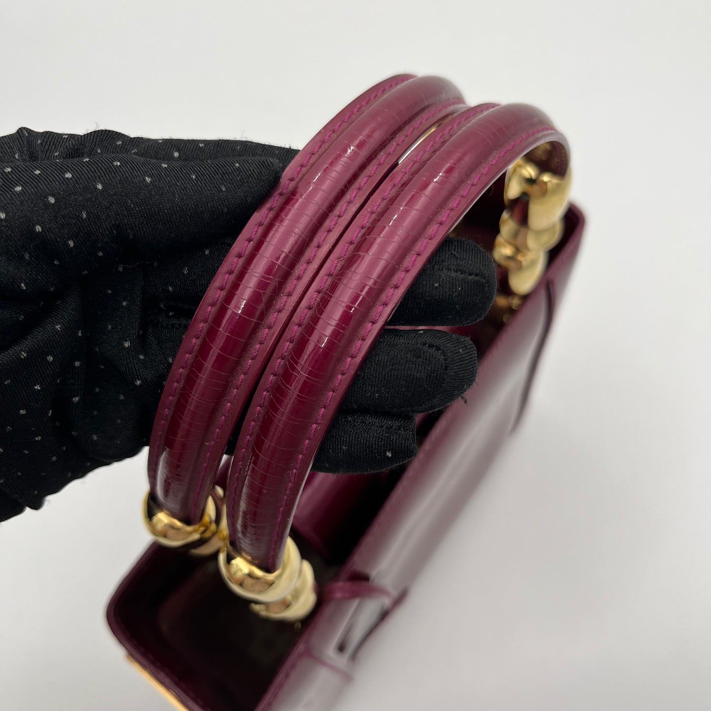 Christian Dior Magenta Patent Leather Malice Pearl Handbag GHW