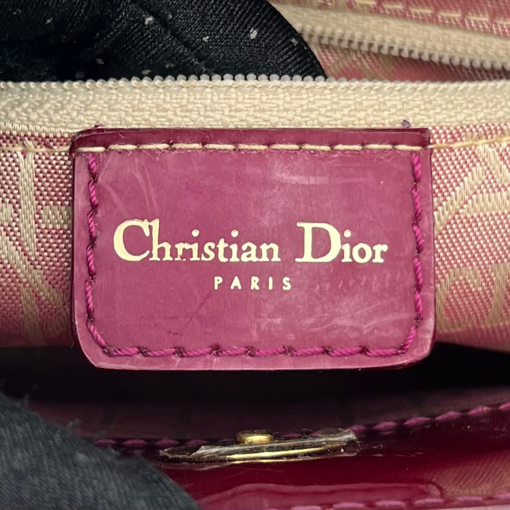 Christian Dior Magenta Patent Leather Malice Pearl Handbag GHW