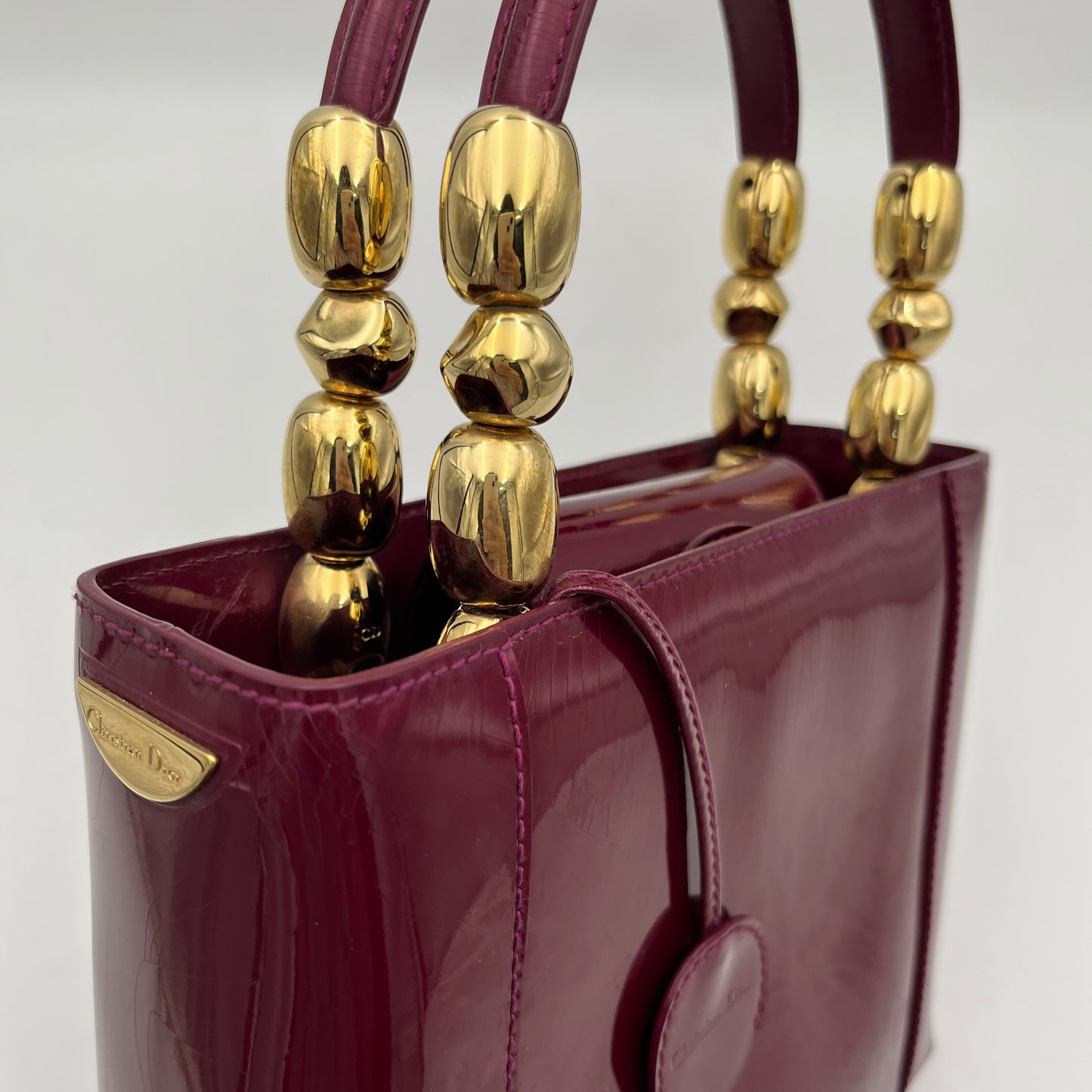Christian Dior Magenta Patent Leather Malice Pearl Handbag GHW