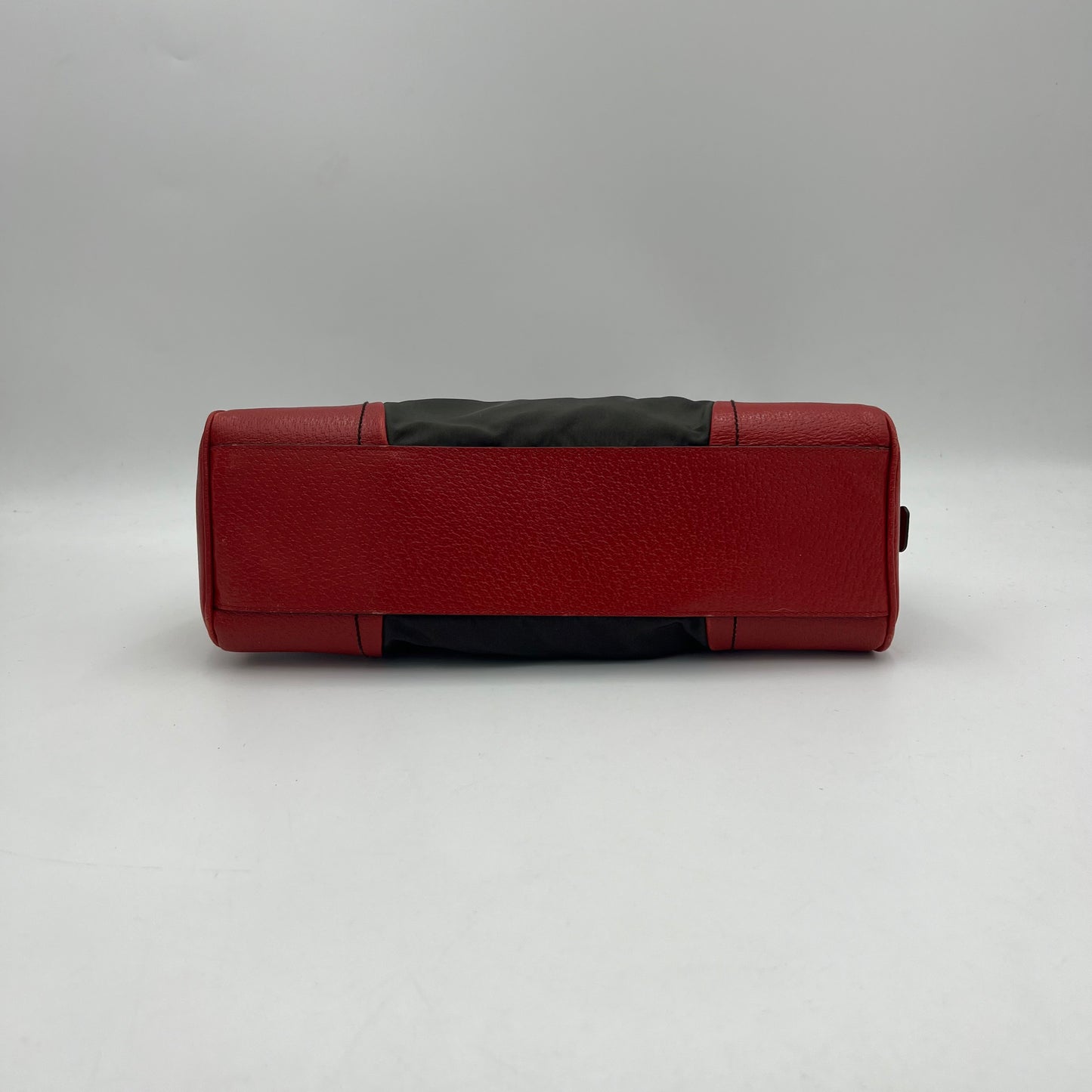 Prada Green Nylon Red Leather Bowler Bag