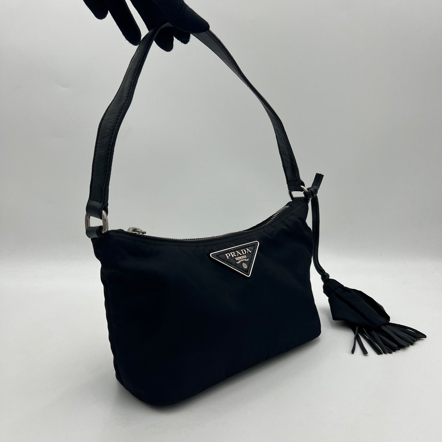 Prada Black Nylon Tassel Hobo Pochette