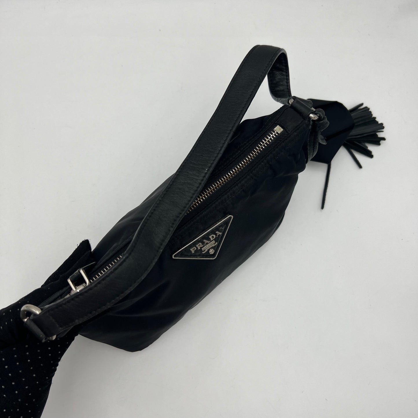 Prada Black Nylon Tassel Hobo Pochette