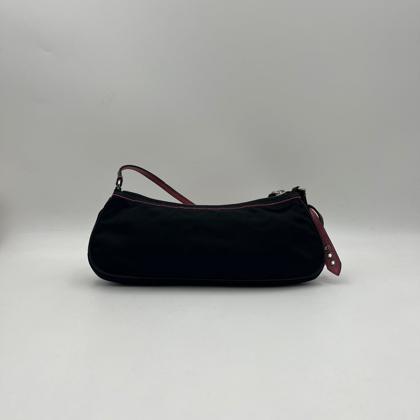 Prada Black Nylon Pink Stitched Pochette