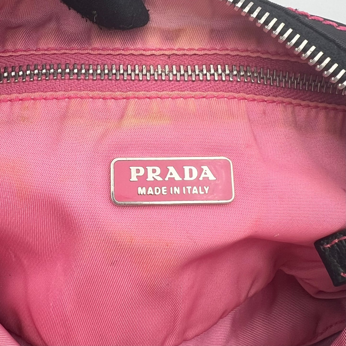 Prada Black Nylon Pink Stitched Pochette
