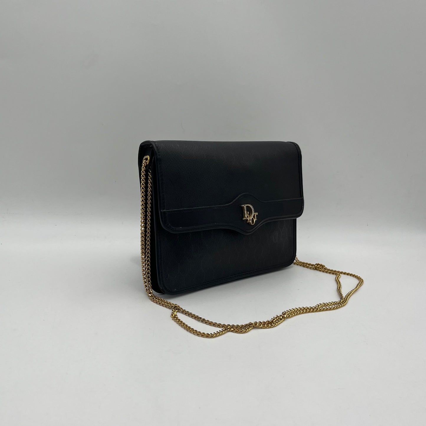 Christian Dior Black Honeycomb Logo Chain Flap Crossbody