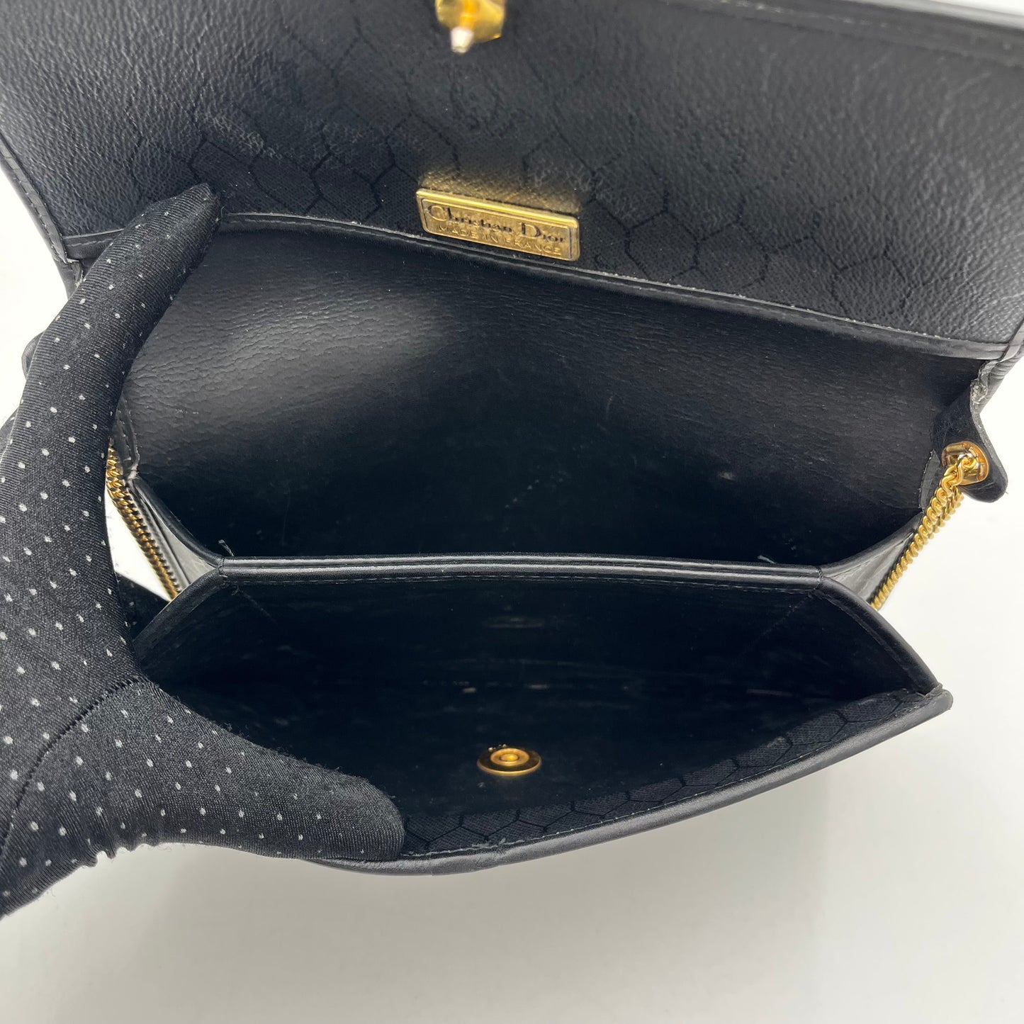 Christian Dior Black Honeycomb Logo Chain Flap Crossbody