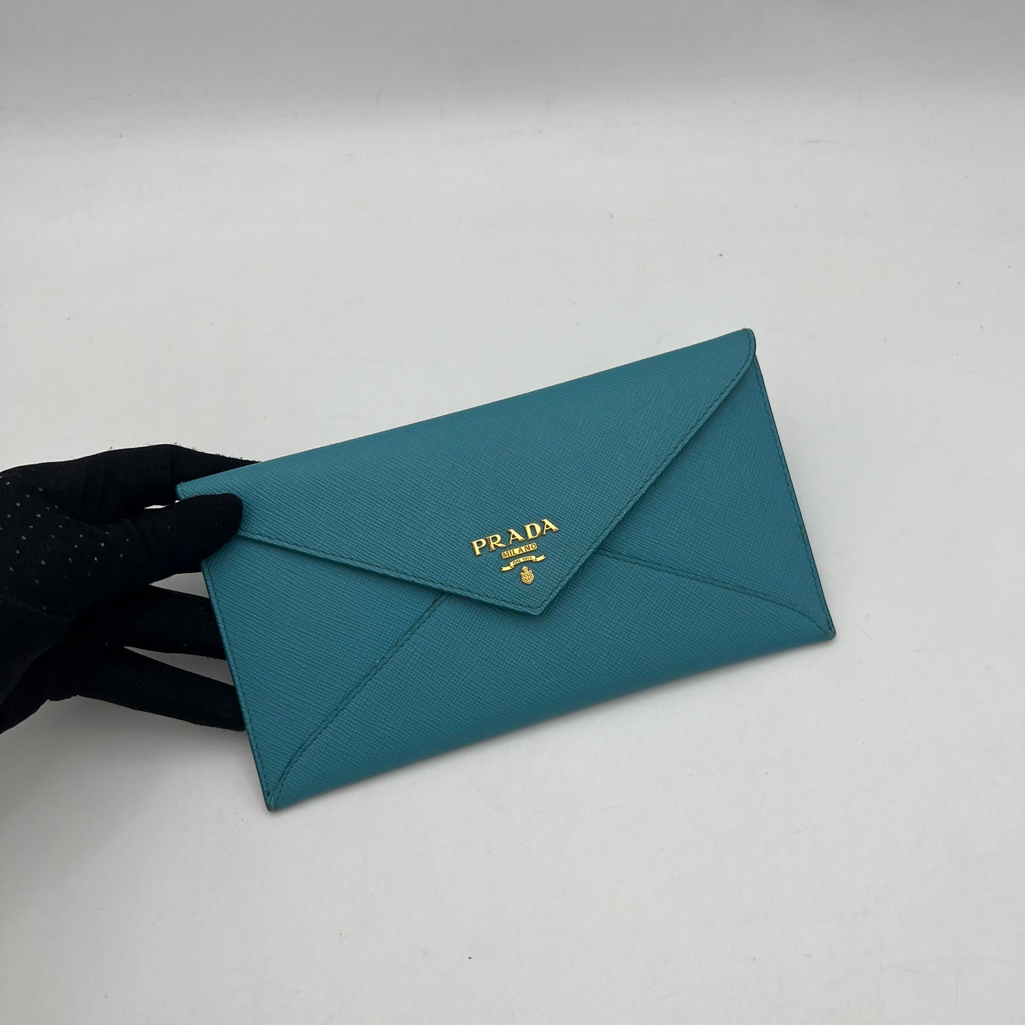 Prada Blue Saffiano Envelope Wallet