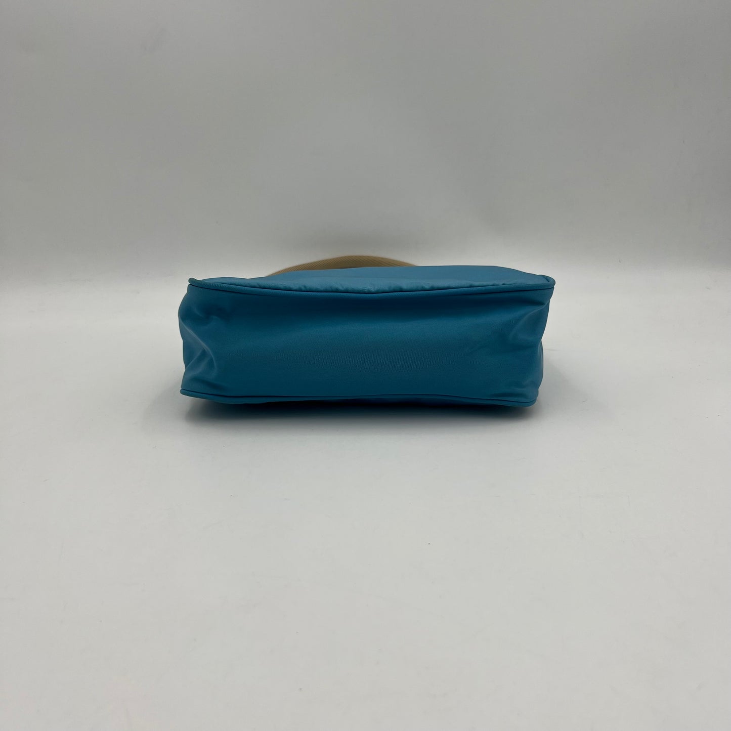 Prada Blue Nylon Beige Handle Mini Hobo Baguette