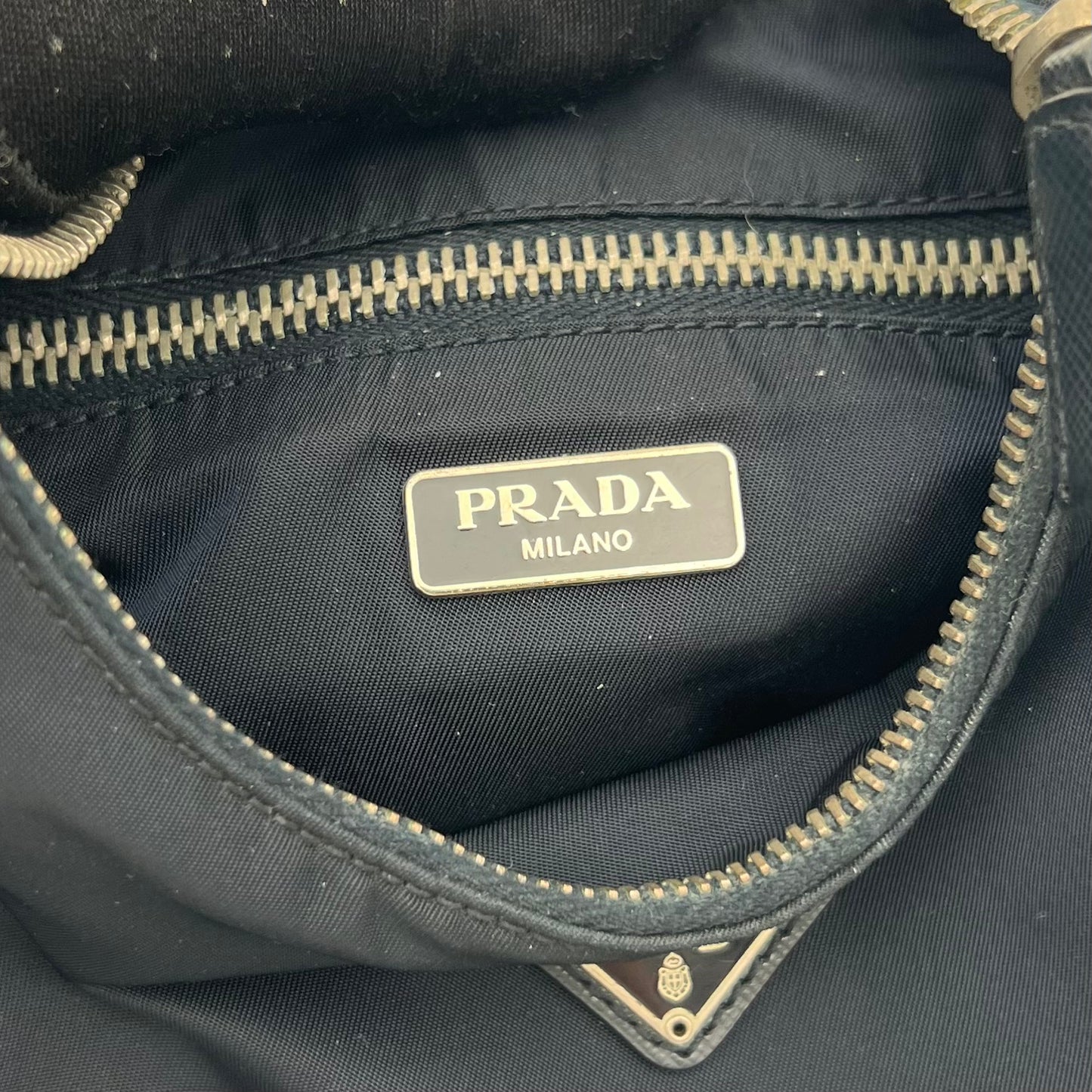 Prada Dark Blue Nylon Hobo Baguette