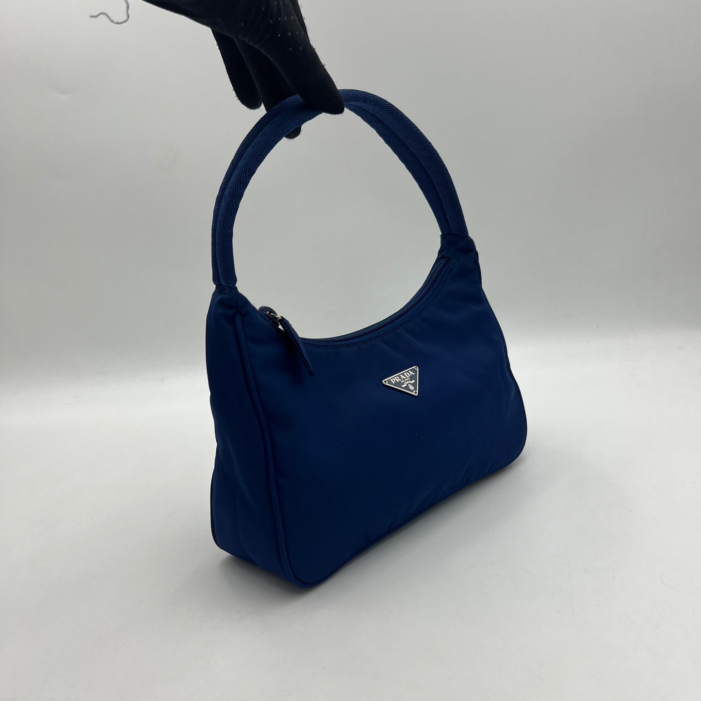 Prada Royal Blue Nylon Mini Hobo Baguette